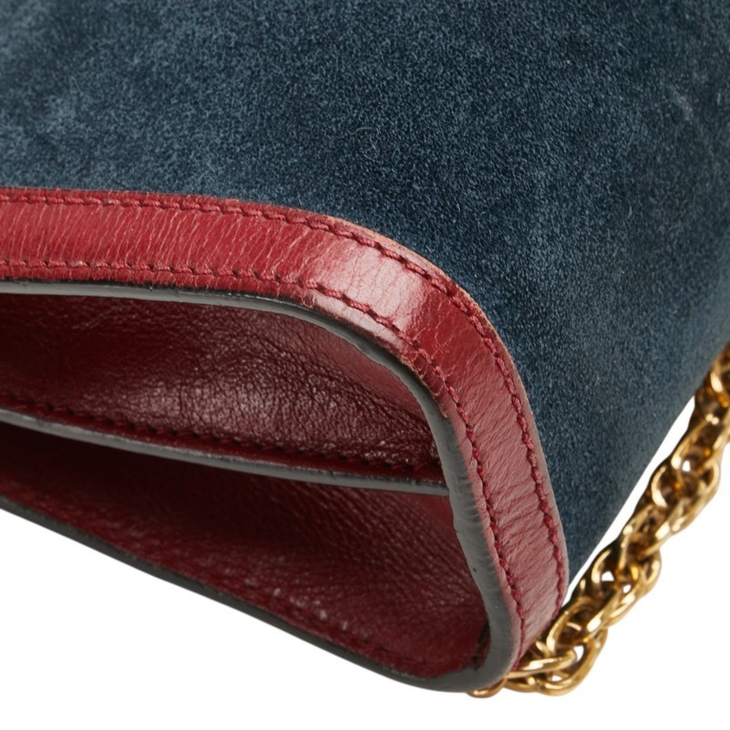 Gucci Navy Red Color Leather Suede Shoulder Bag