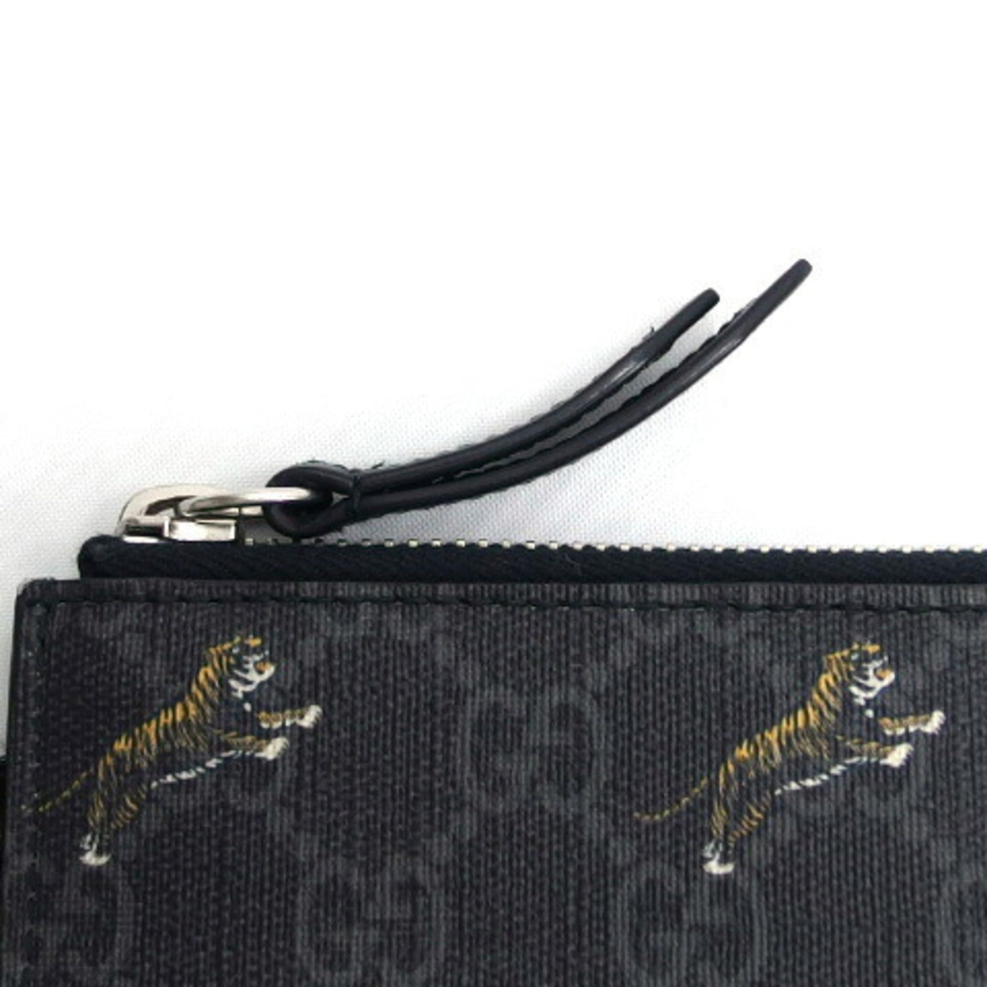 Gucci Black Charcoal Gray Yellow Coated Canvas Leather Clutch Bag Pouch