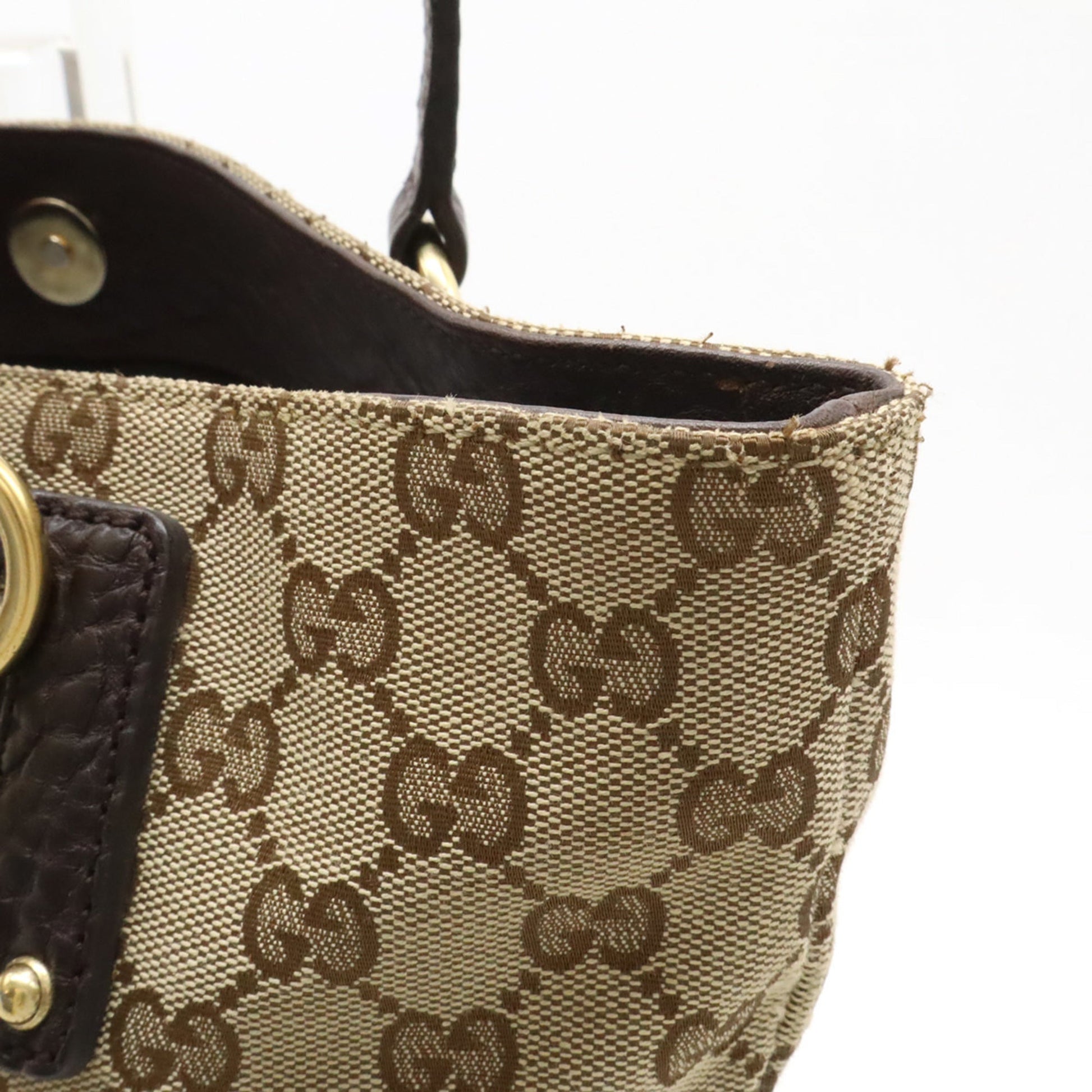 Gucci Beige Brown Dark Brown Khaki Gg Canvas Leather Shoulder Bag Tote Bag