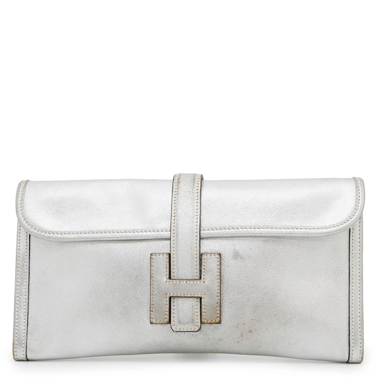 Hermes Jige Chevre Re Clutch Bag Leather Silver
