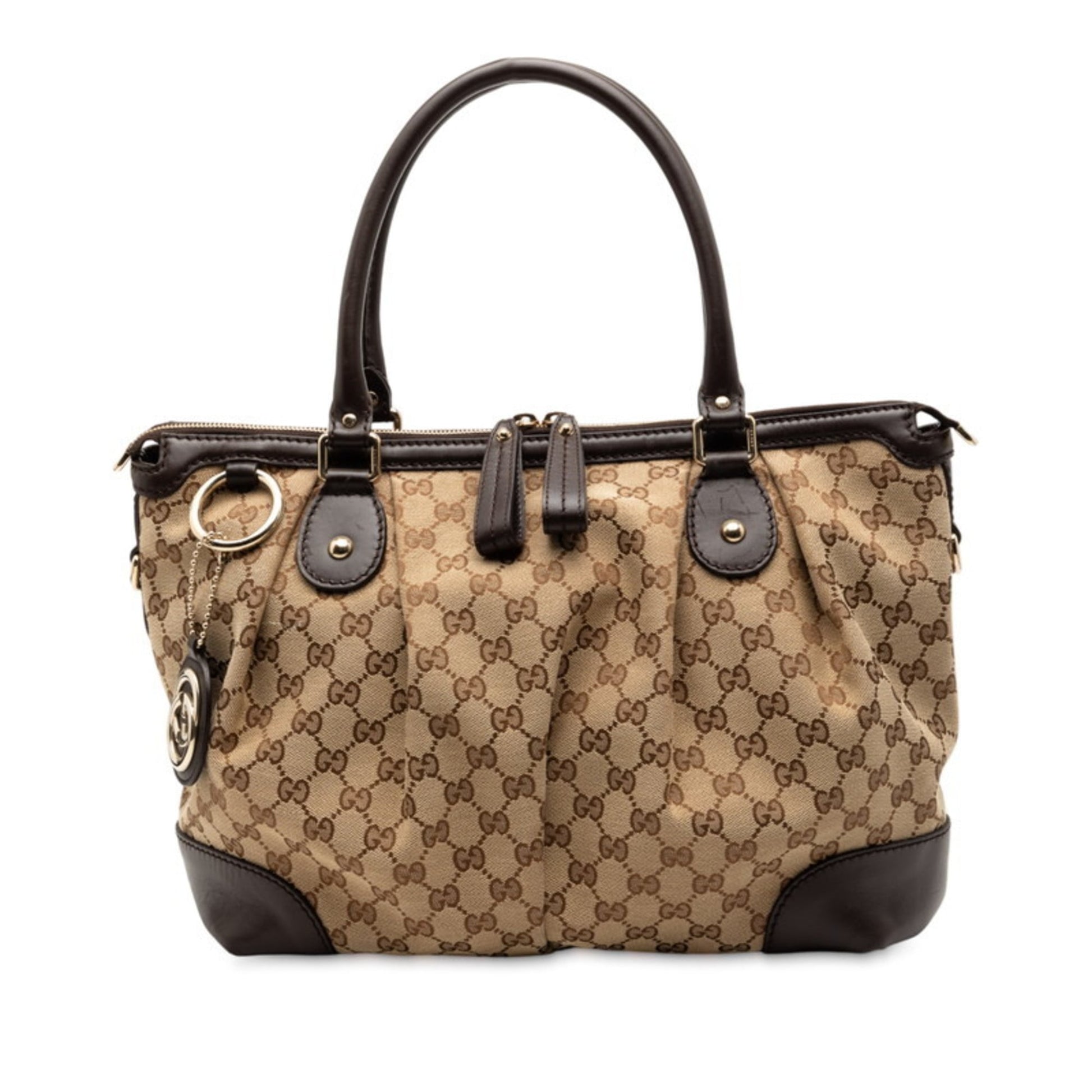 Gucci Beige Brown Canvas Leather Shoulder Bag Tote Bag