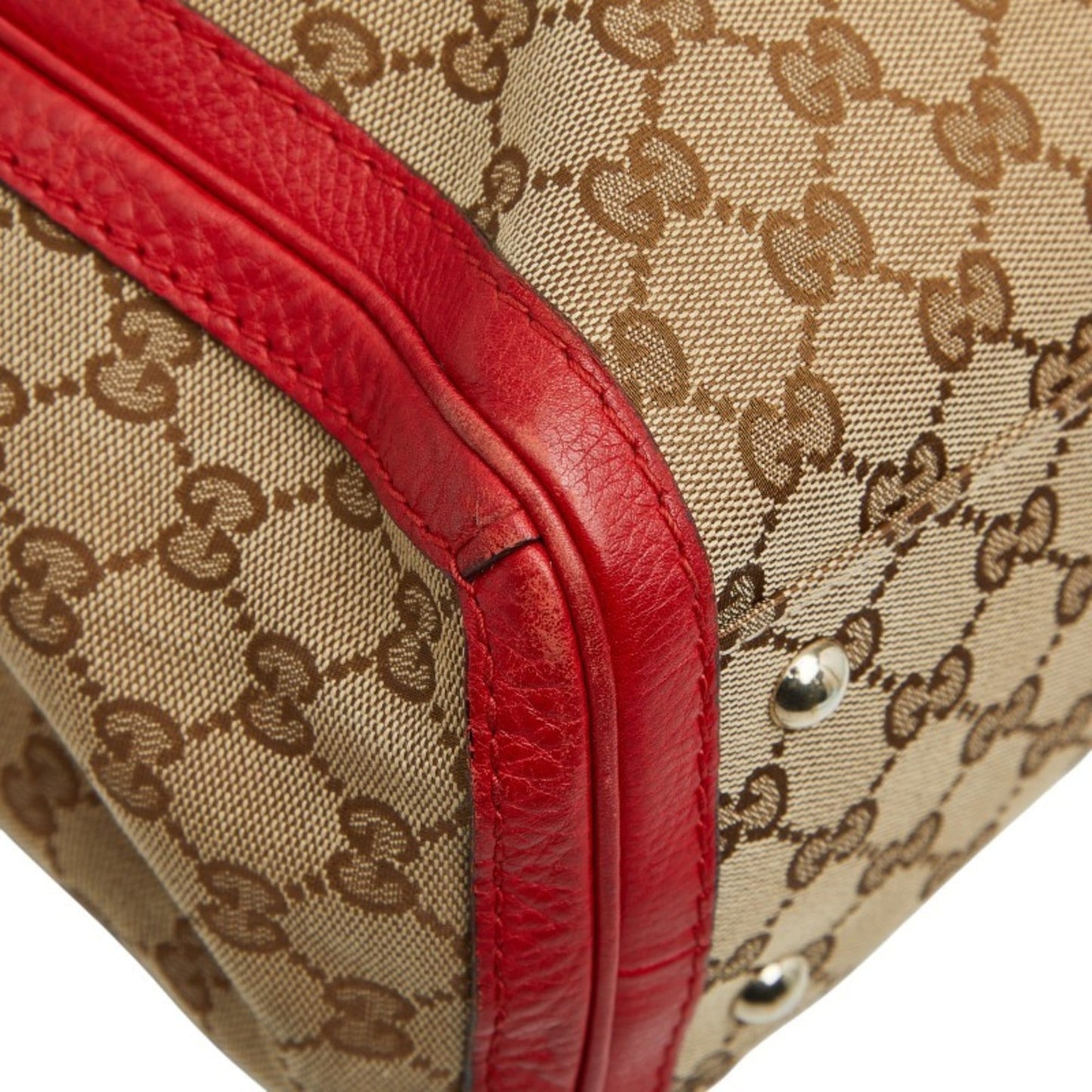 Gucci Beige Red Color Canvas Leather Tote Bag