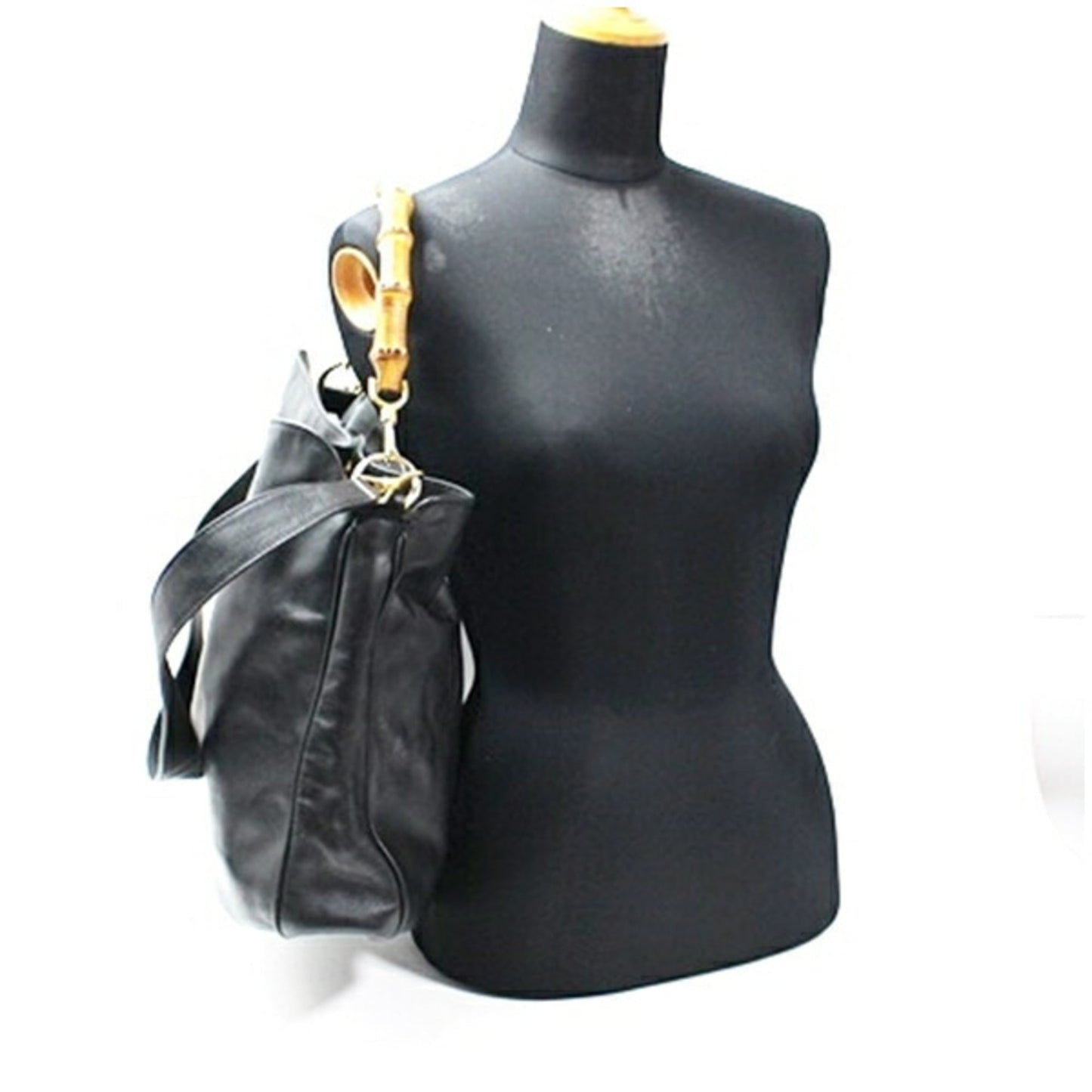 Gucci Bamboo Black Gray Leather Shoulder Bag