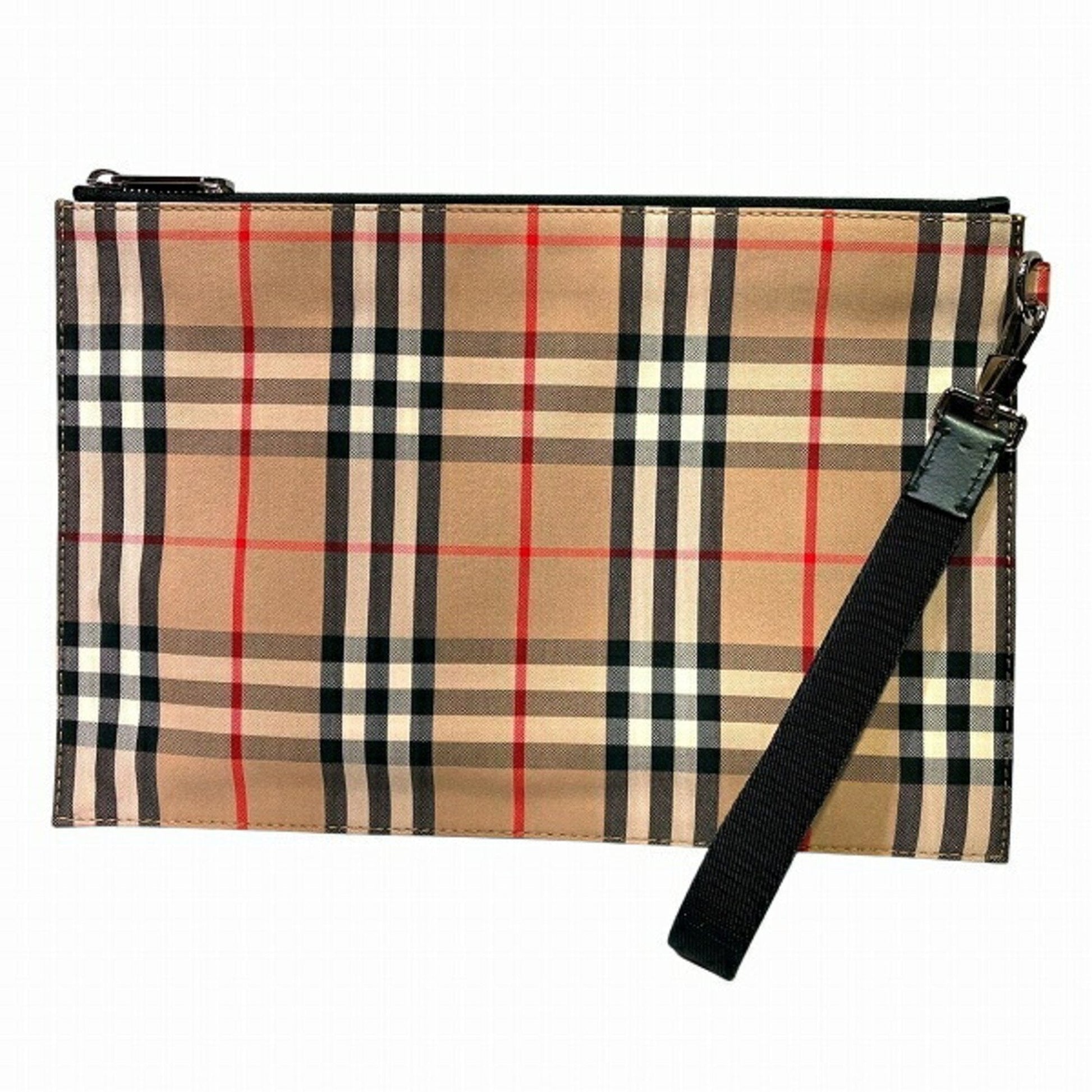 Burberry Clutch Bag Leather Canvas Brown