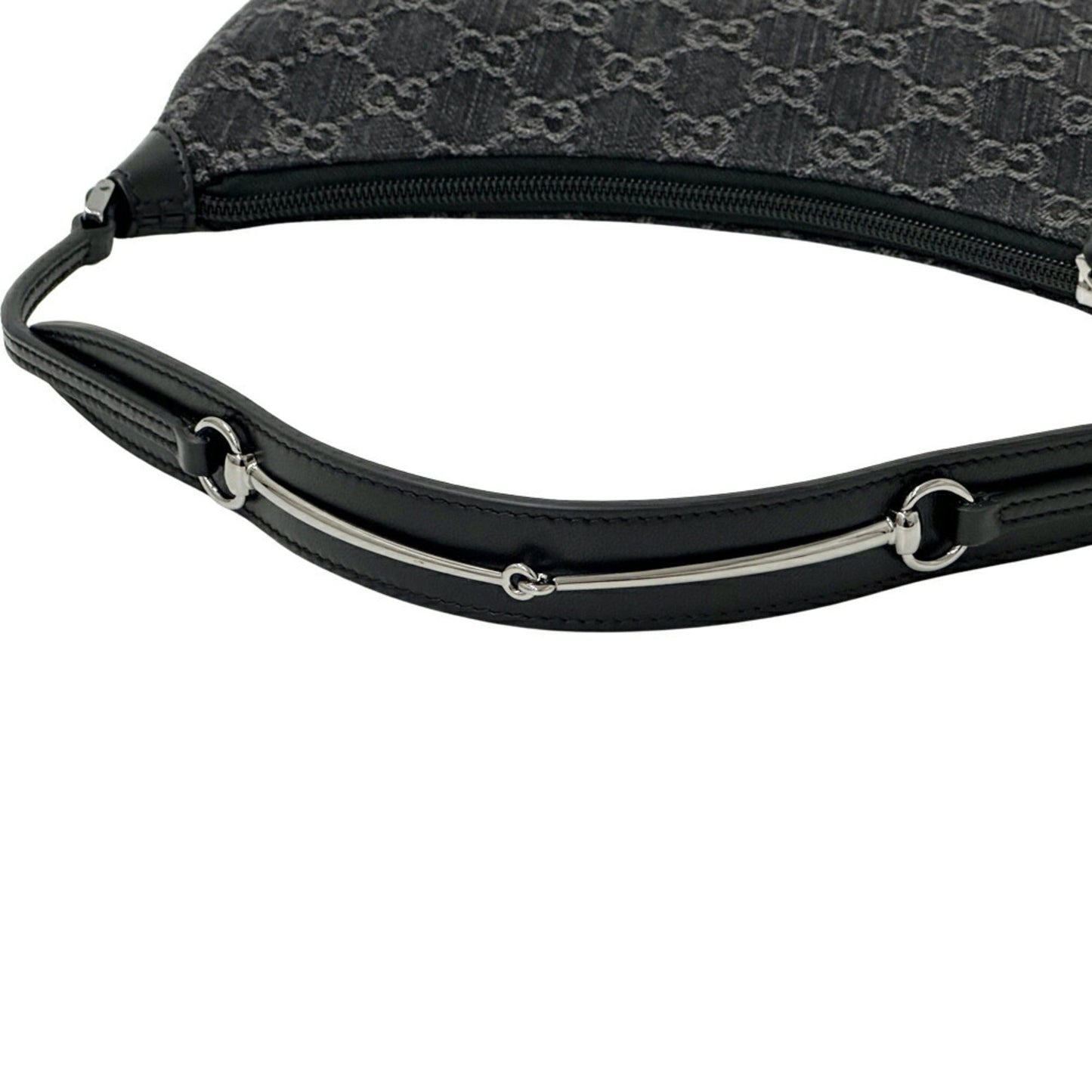 Gucci Black Gray Denim Leather Shoulder Bag