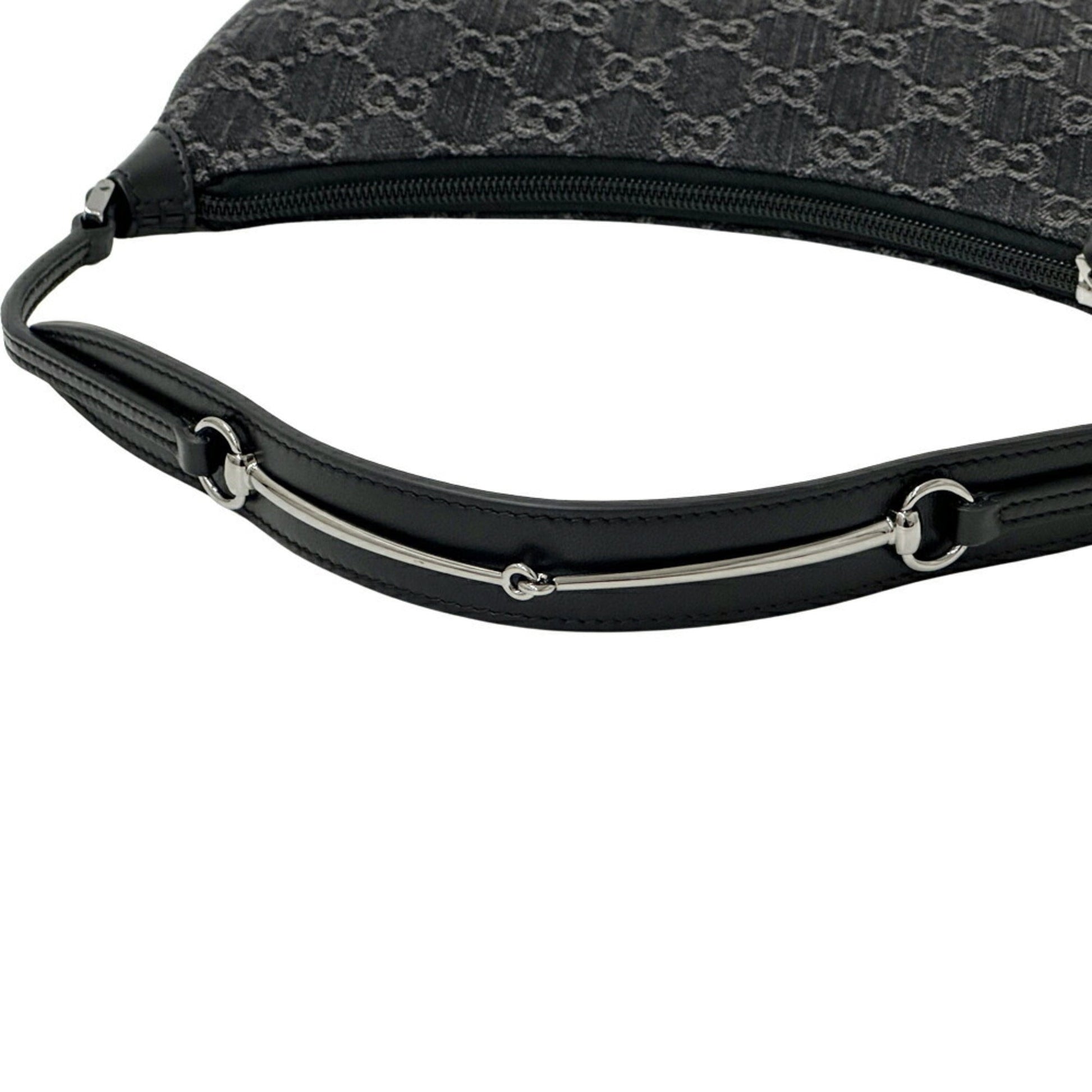 Gucci Black Gray Denim Leather Shoulder Bag