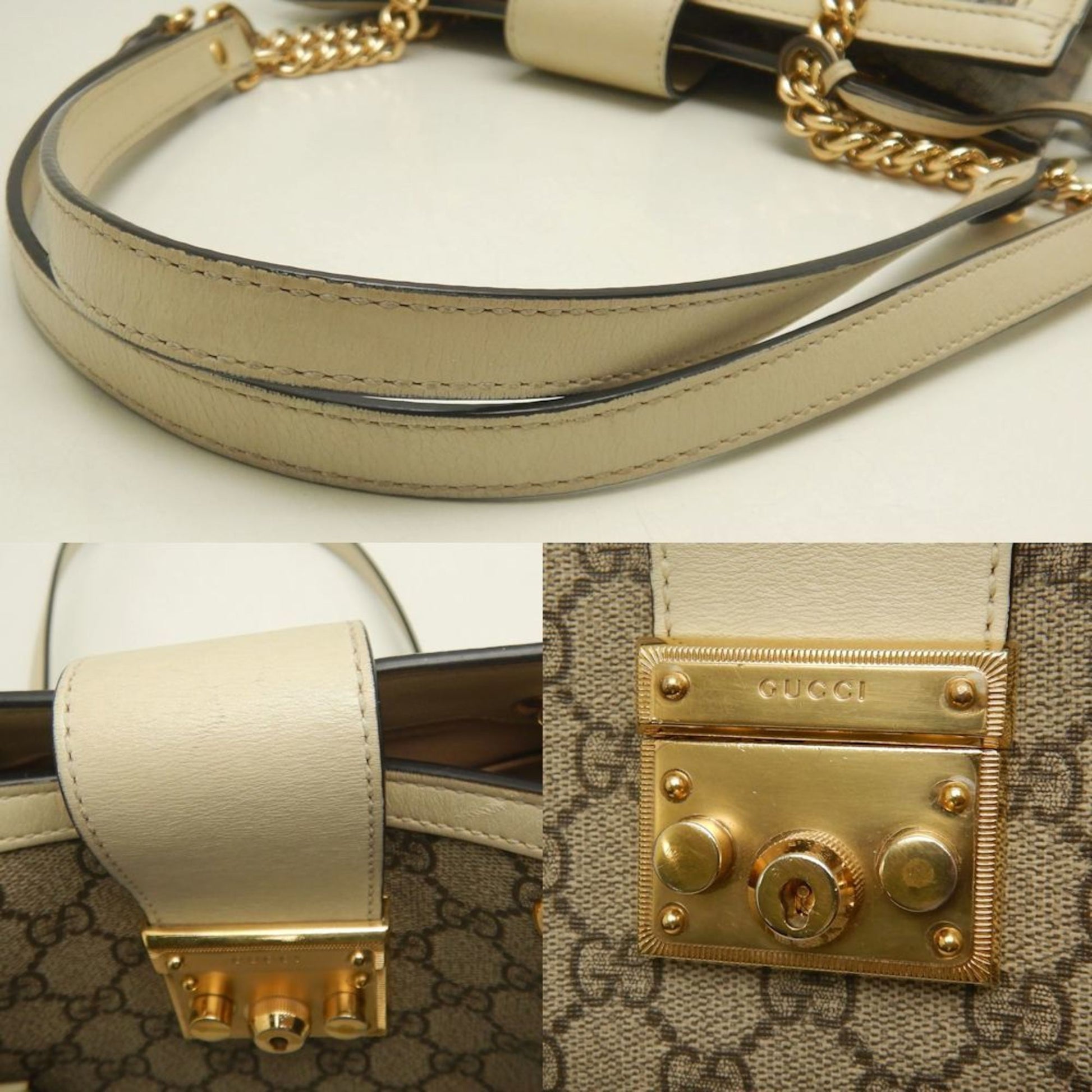 Gucci Padlock Beige Ivory Gg Supreme Tote Bag