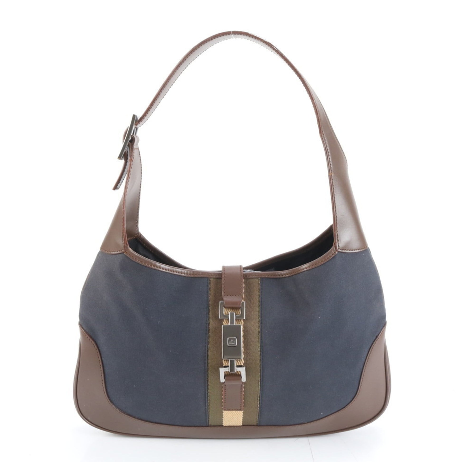 Gucci Brown Navy Leather Canvas Handbag Shoulder Bag