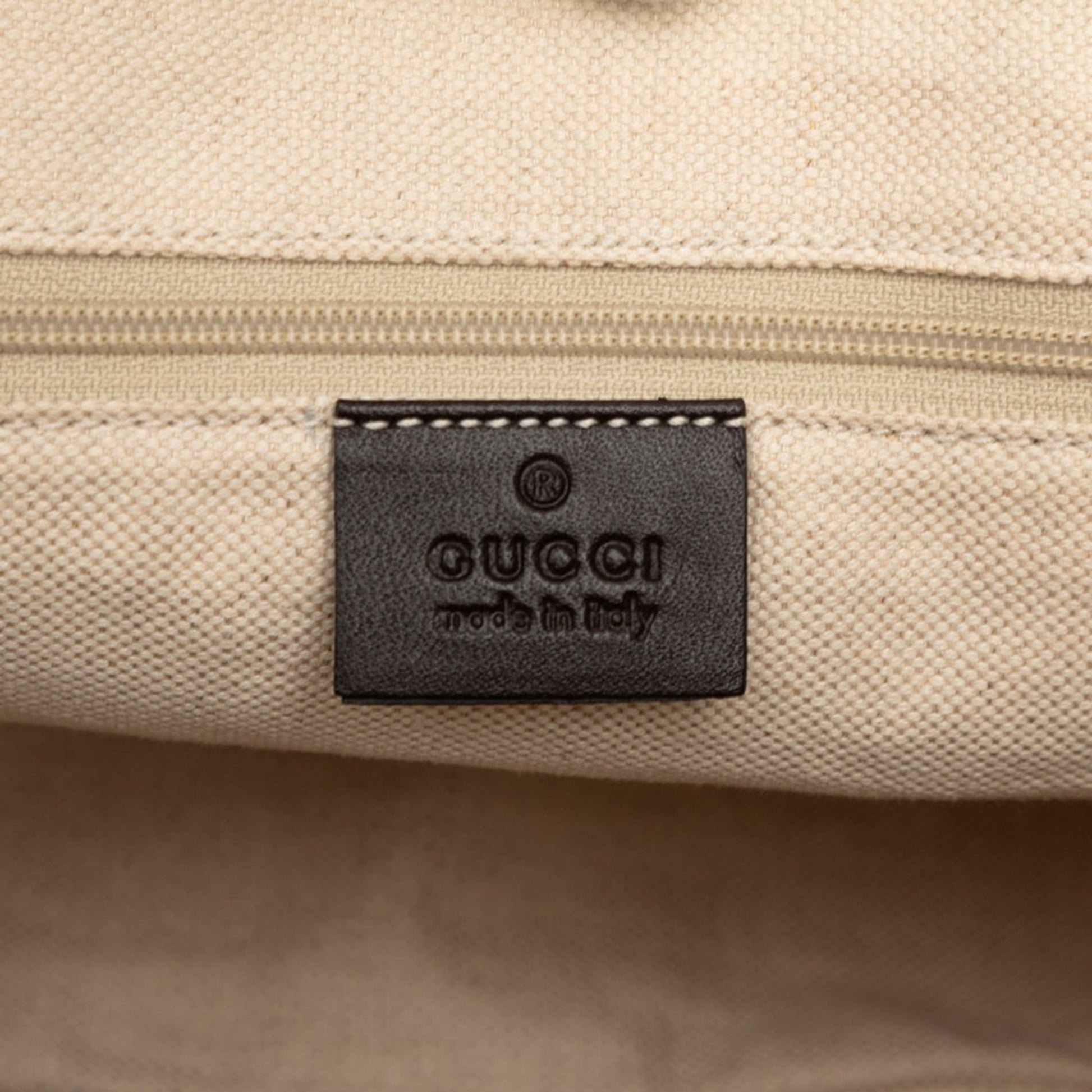 Gucci Beige Brown Canvas Leather Shoulder Bag Tote Bag