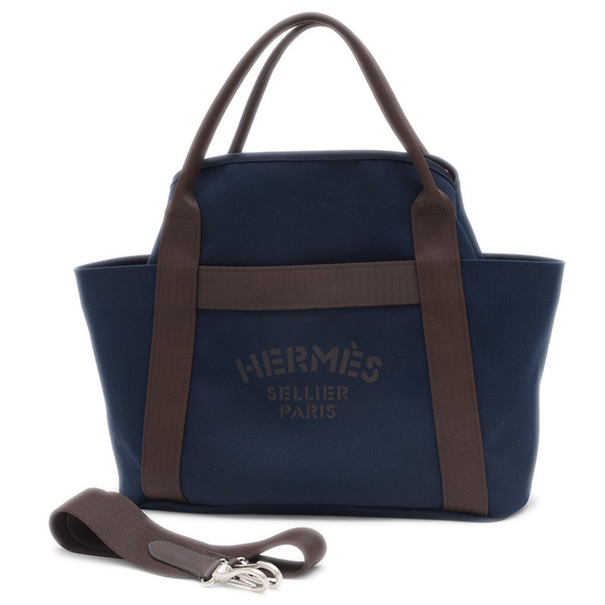 Hermes Polyamide Shoulder Bag Canvas Orange Navy