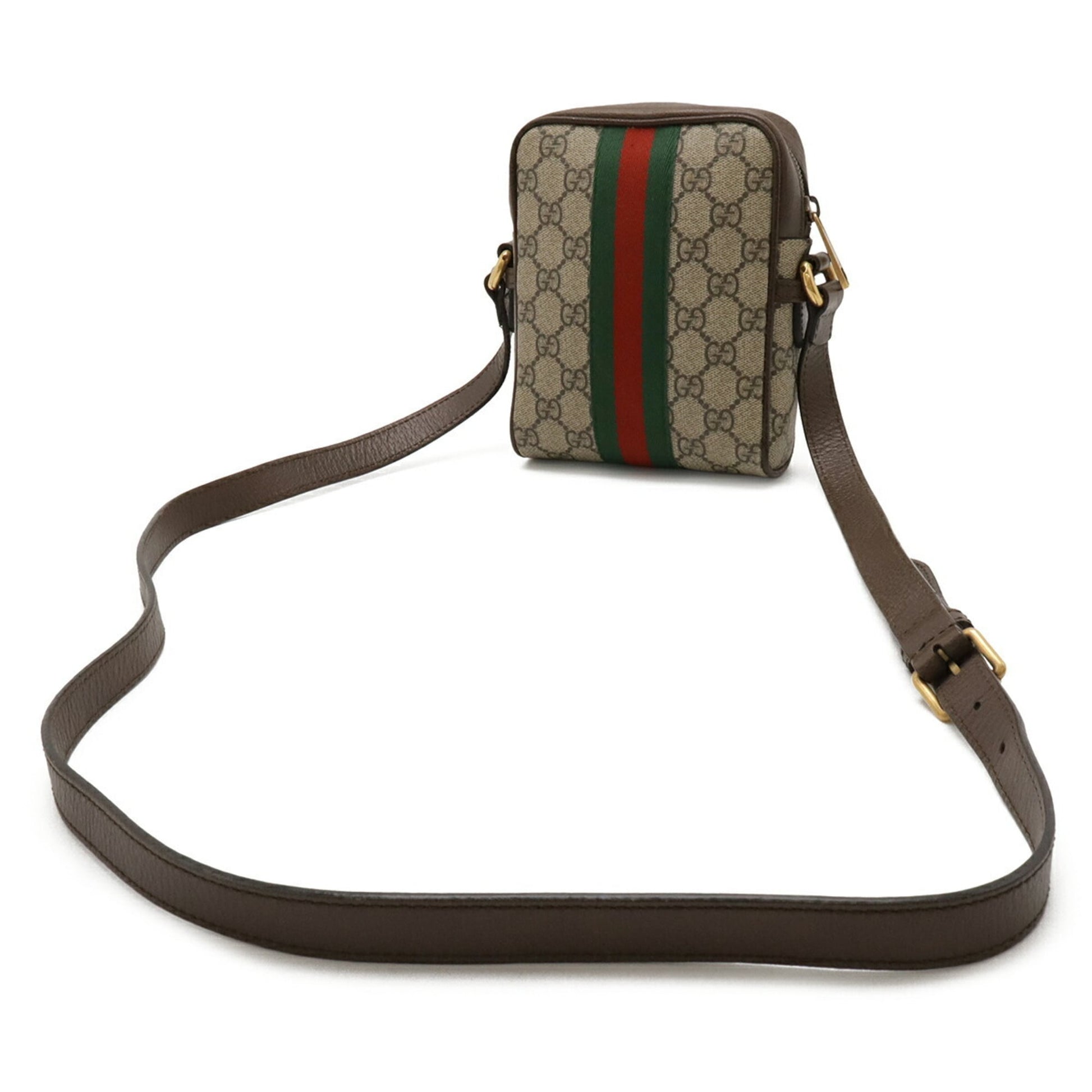 Gucci Beige Brown Green Red Color Gg Supreme Canvas Pvc Leather Pochette Shoulder Bag