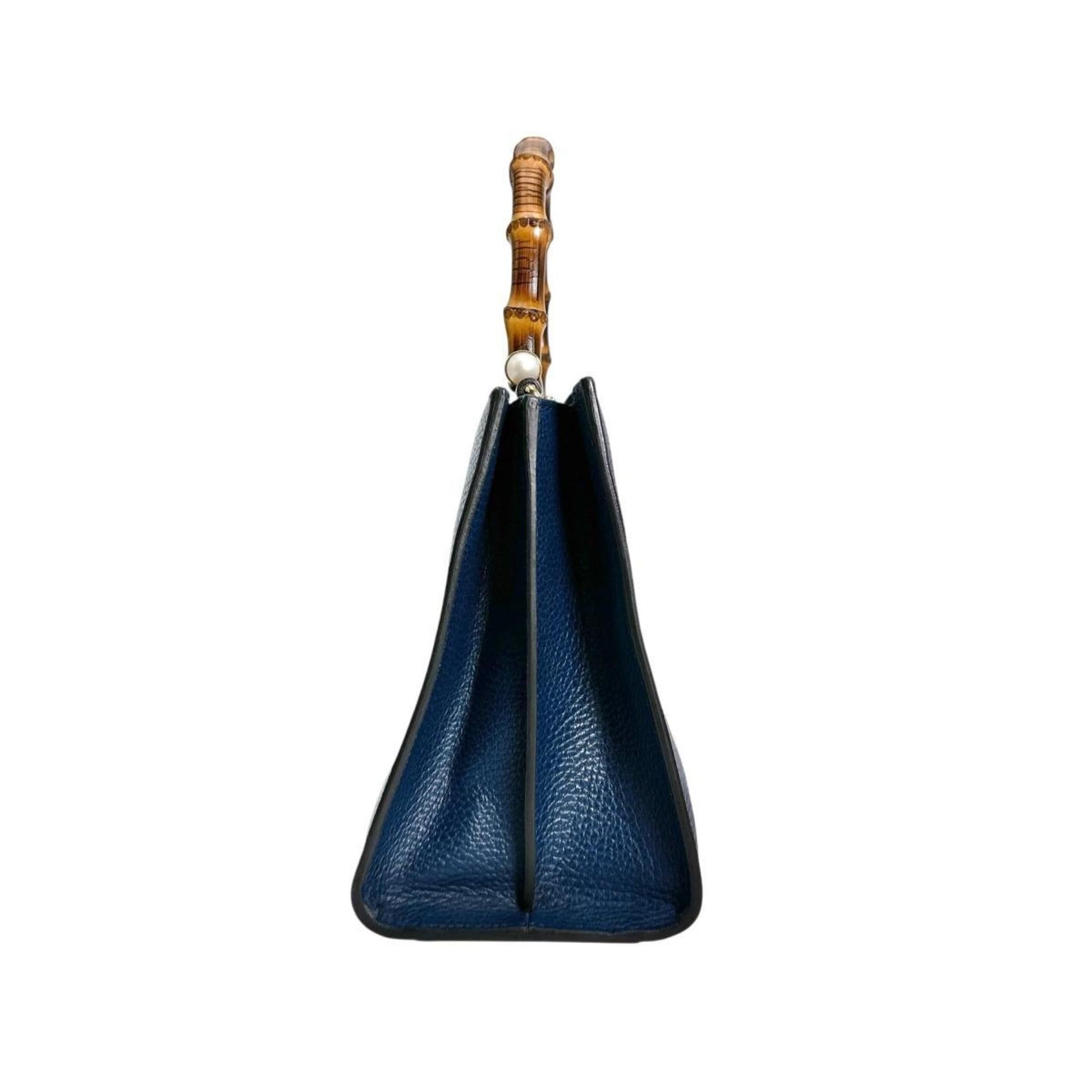 Gucci Blue Bamboo Leather Handbag
