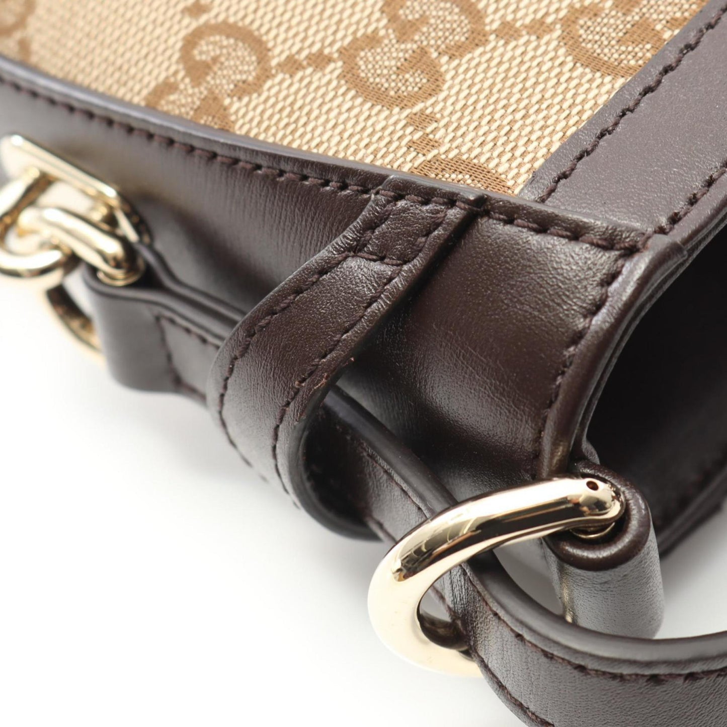 Gucci Beige Brown Canvas Leather Shoulder Bag