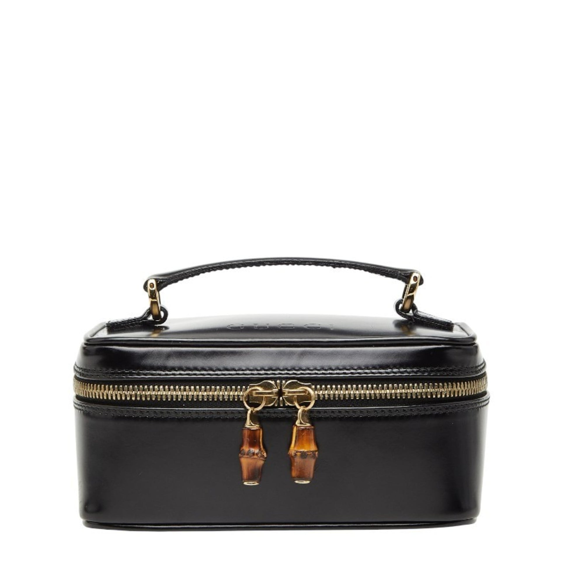 Gucci Black Leather Handbag Vanity Bag