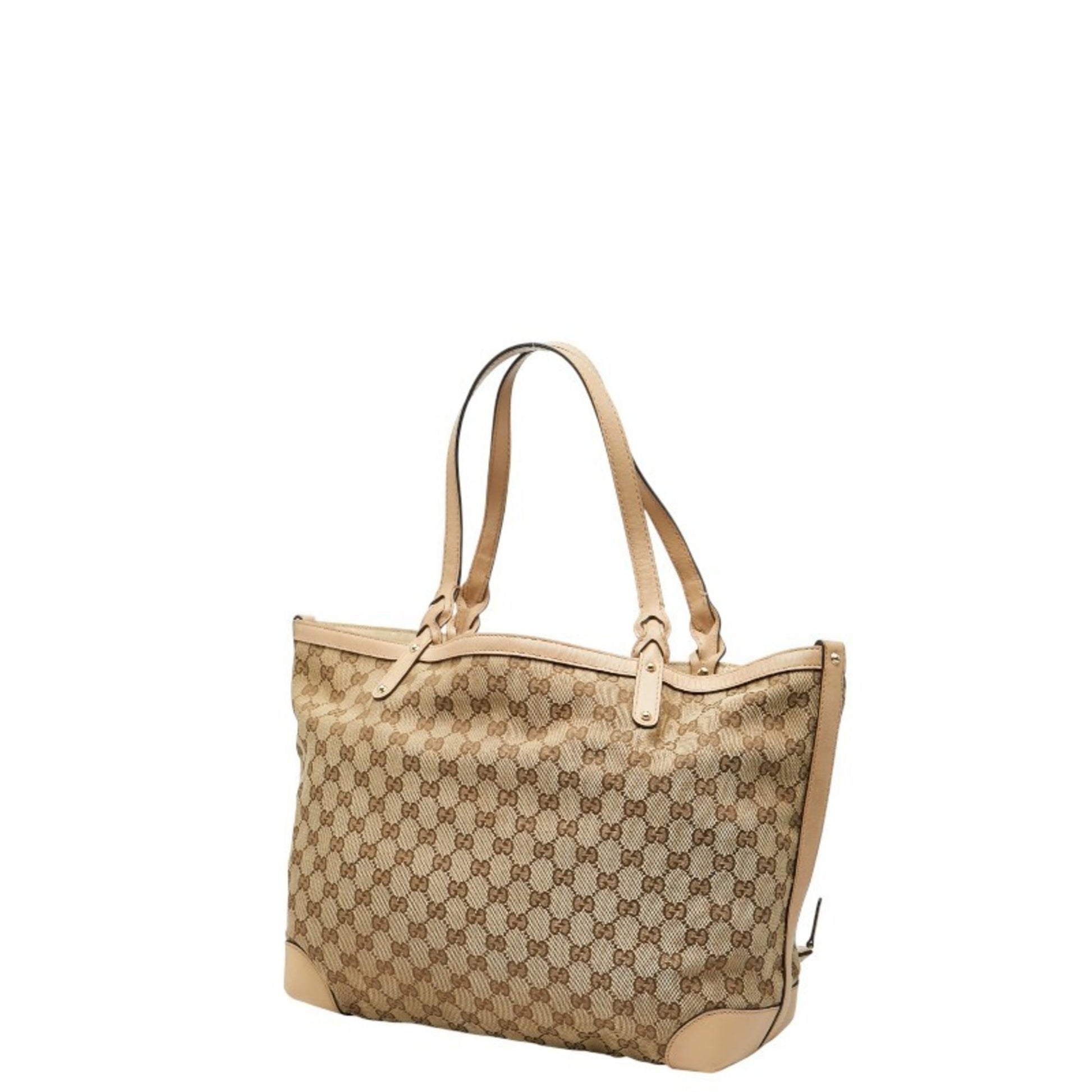 Gucci Gg Canvas Beige Brown Gg Canvas Leather Tote Bag