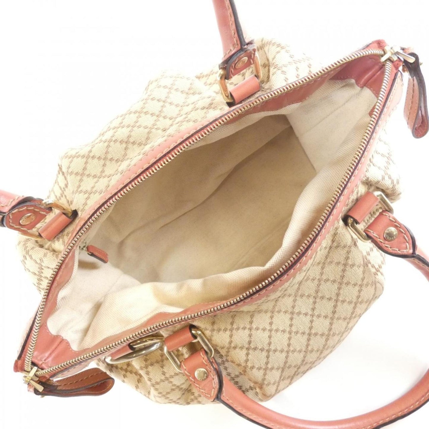 Gucci Beige Pink Canvas Handbag