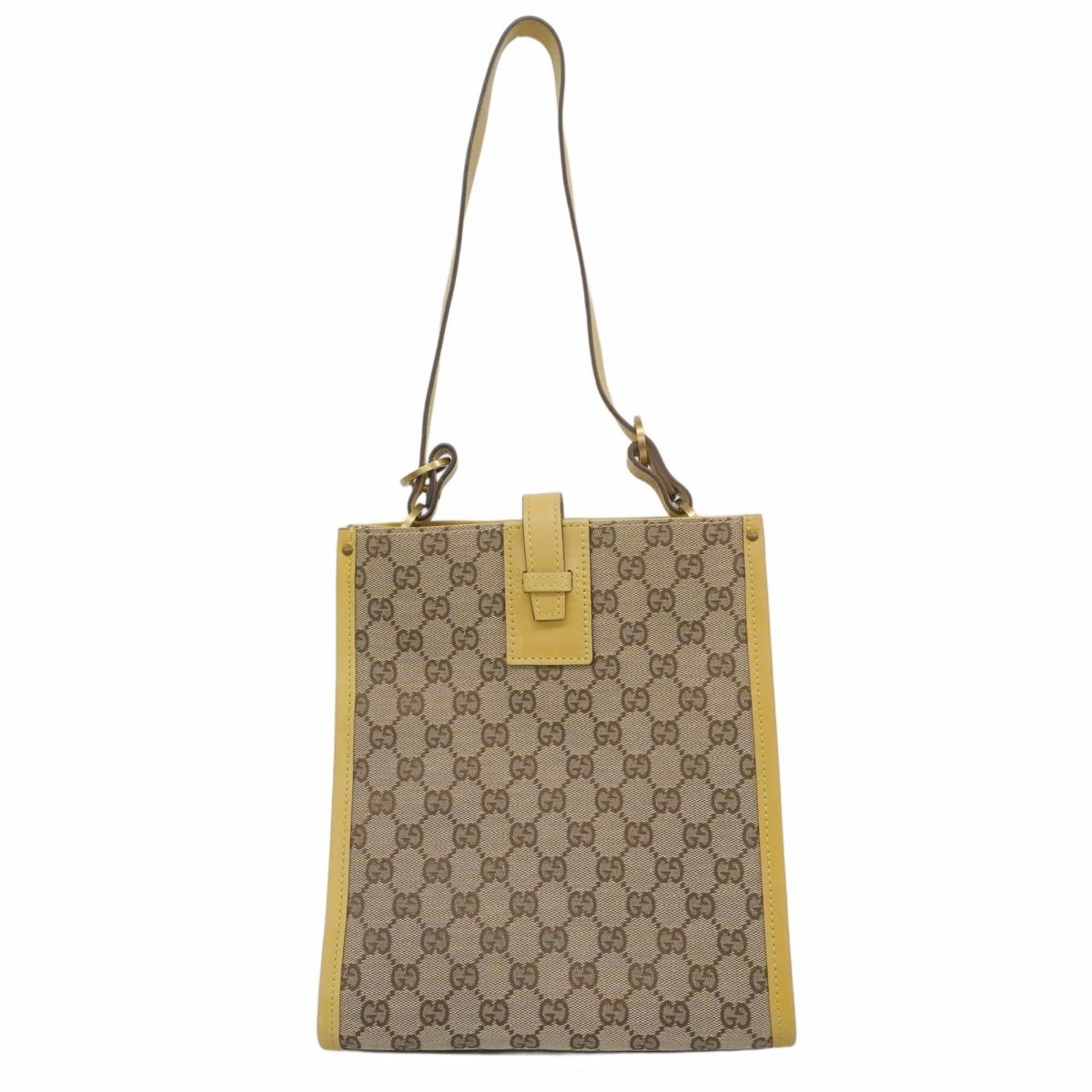 Gucci Beige Yellow Canvas Leather Shoulder Bag