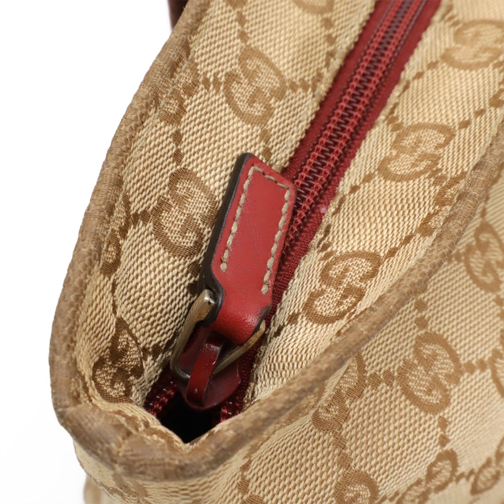 Gucci Beige Khaki Red Color Gg Canvas Leather Shoulder Bag Tote Bag