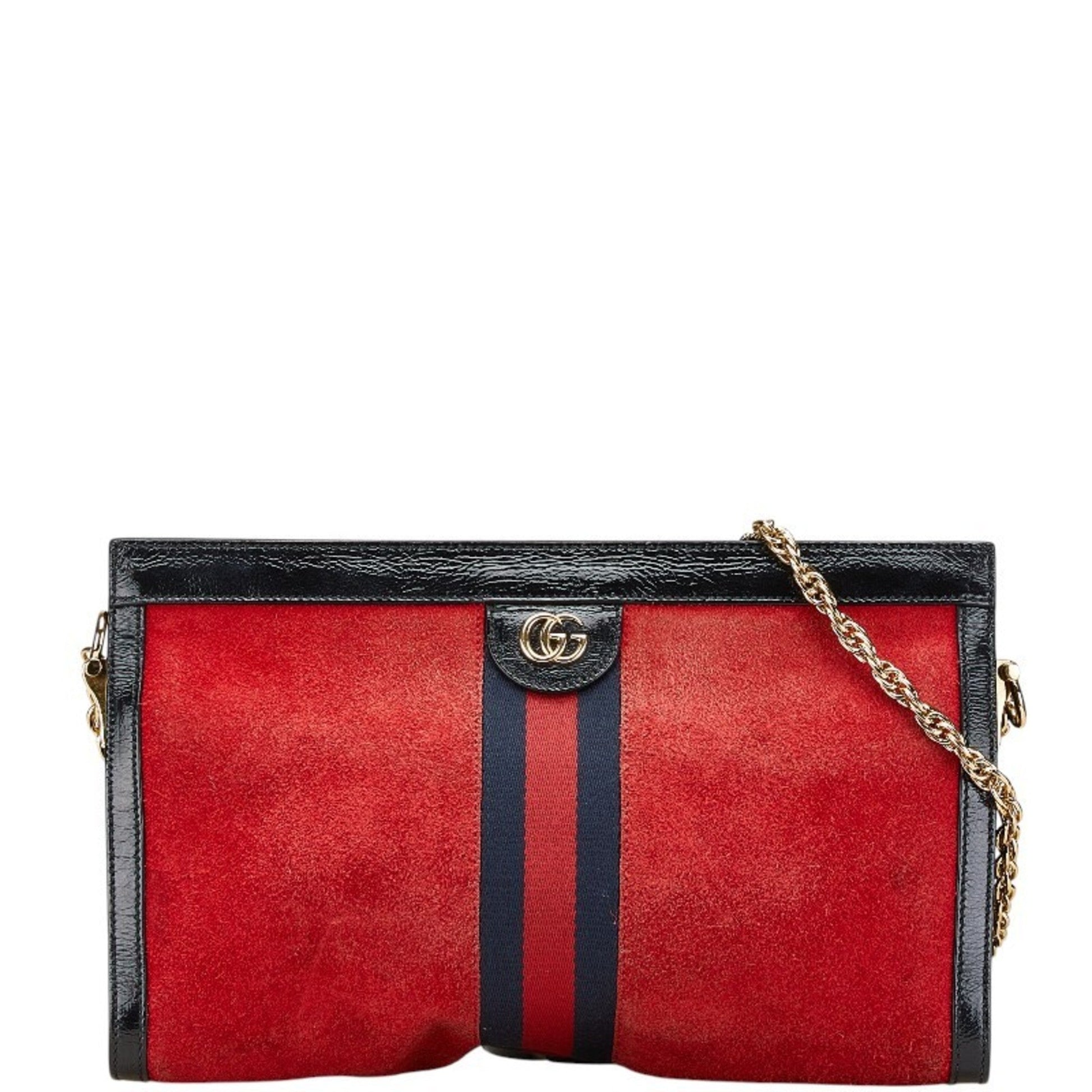 Gucci Black Navy Red Color Leather Suede Shoulder Bag
