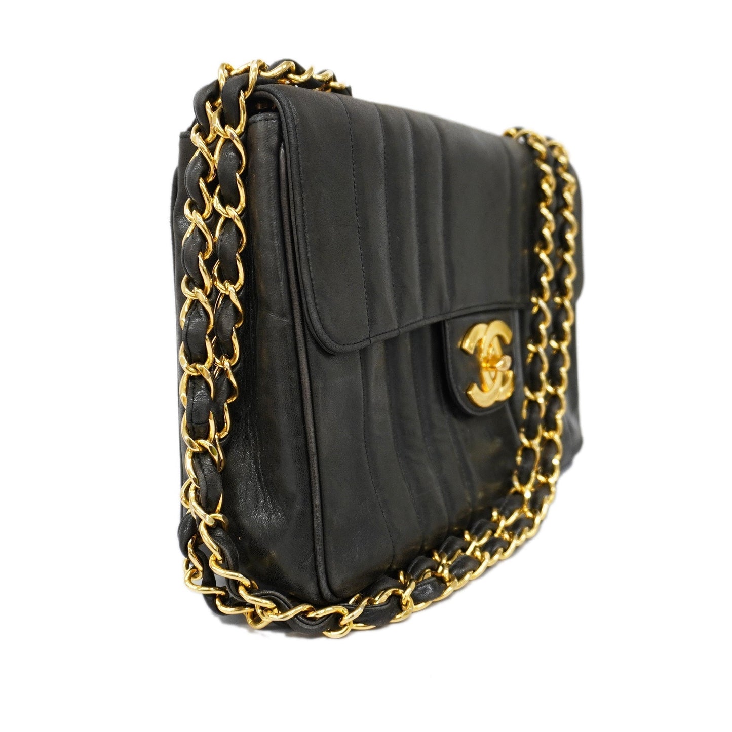 CHANELAuth  Mademoiselle W Chain Women's Leather Shoulder Bag Black