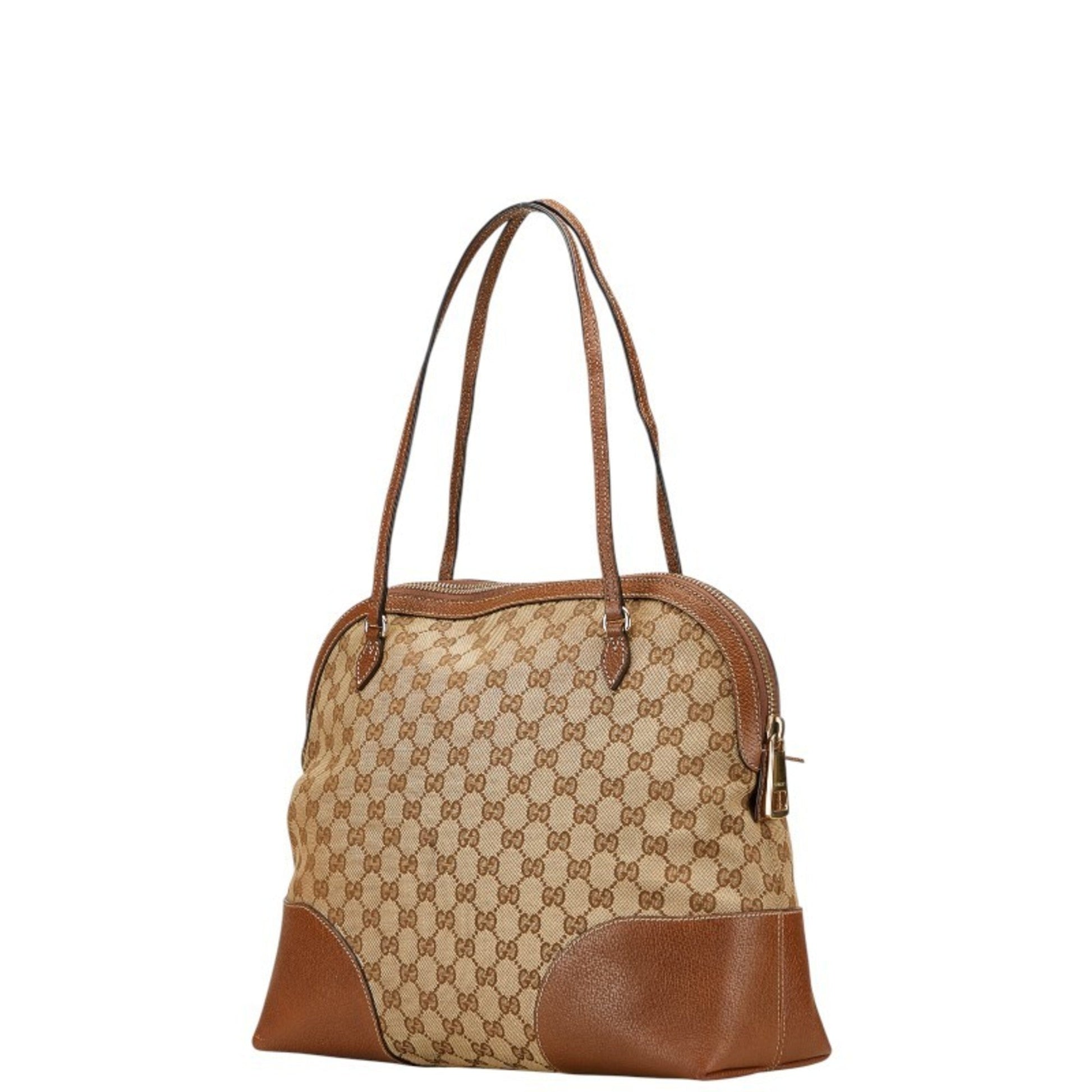 Gucci Gg Canvas Beige Brown Gg Canvas Leather Handbag Tote Bag