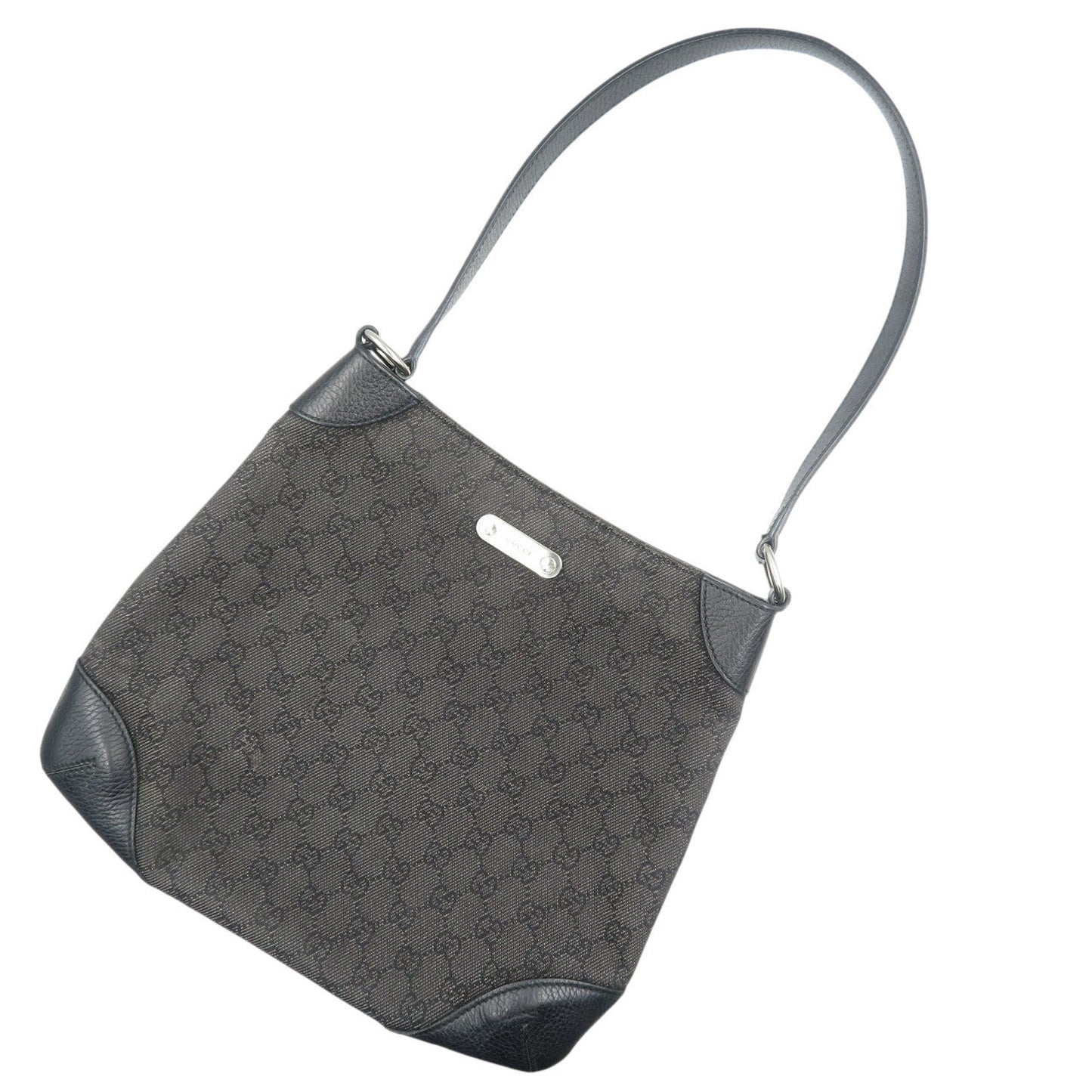 Gucci Black Gg Canvas Leather Shoulder Bag
