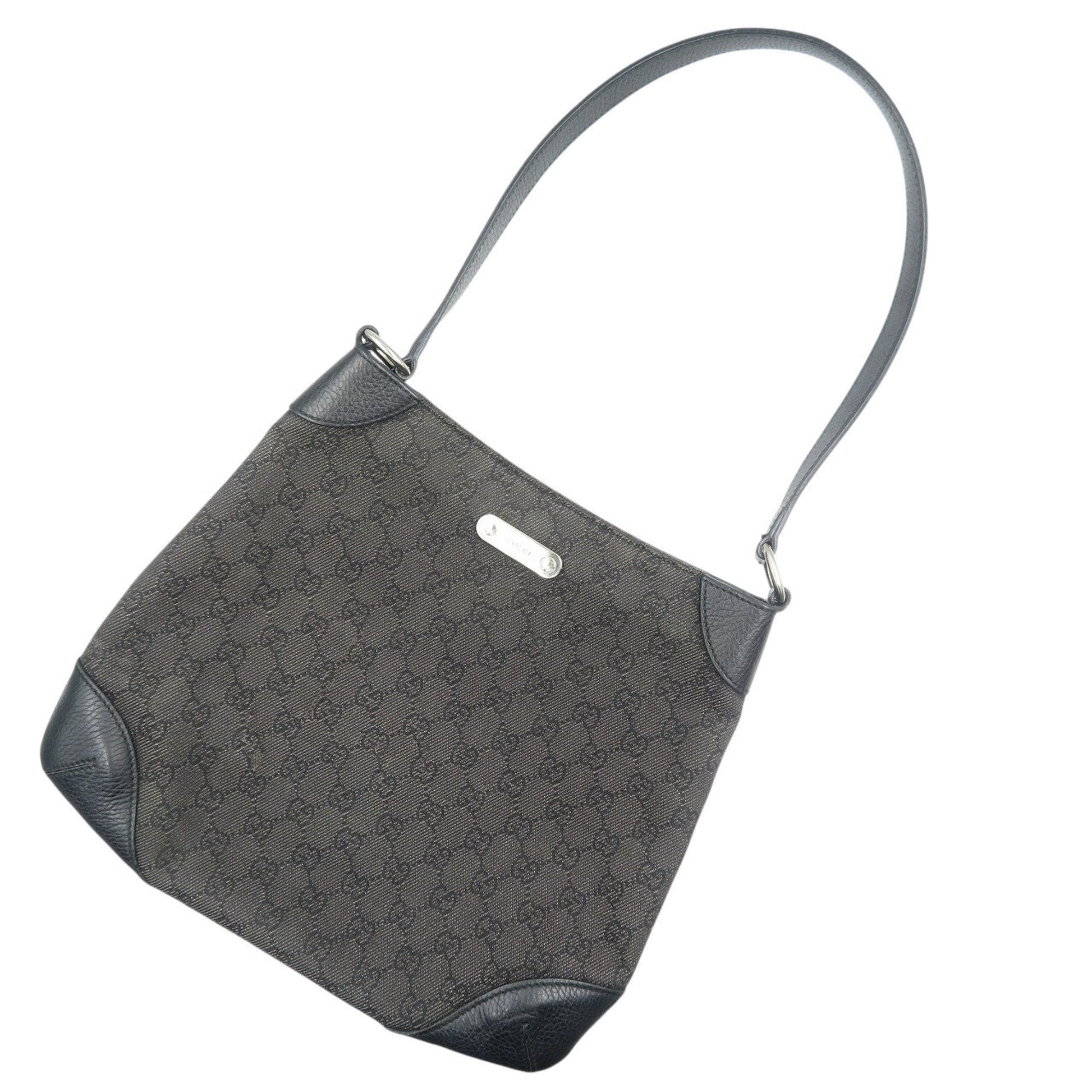 Gucci Black Gg Canvas Leather Shoulder Bag
