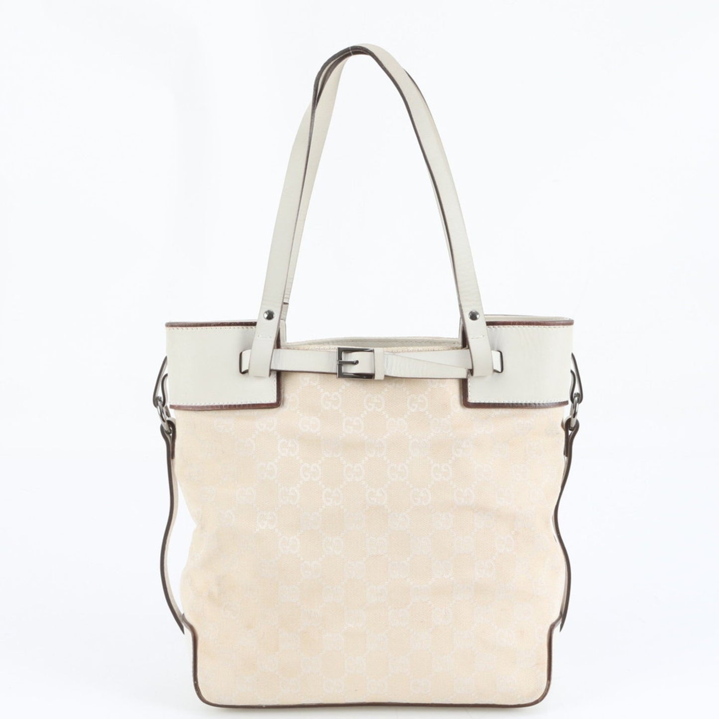 Gucci Ivory Leather Canvas Tote Bag