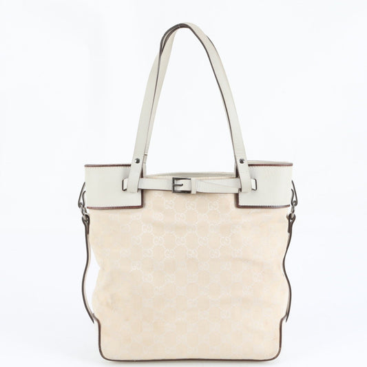 Gucci Ivory Leather Canvas Tote Bag