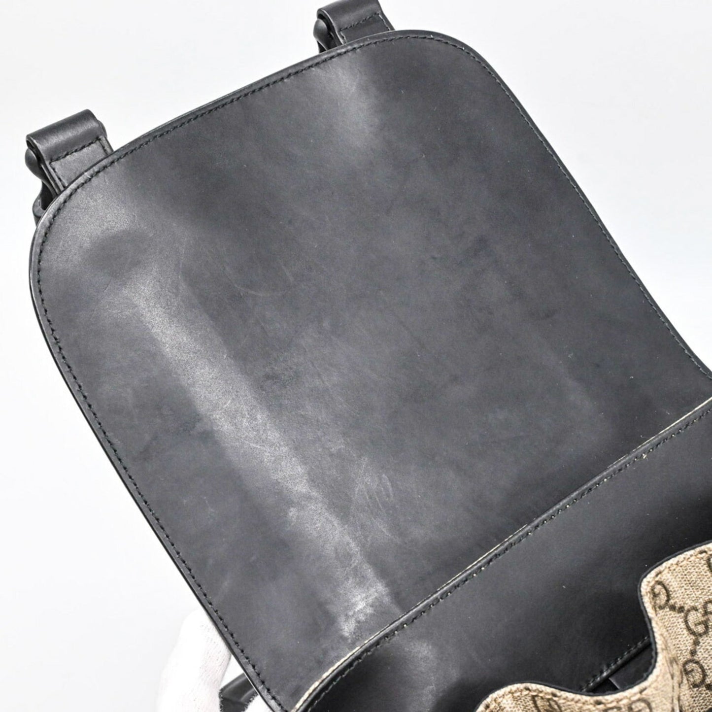 Gucci Beige Black Gg Supreme Leather Backpack