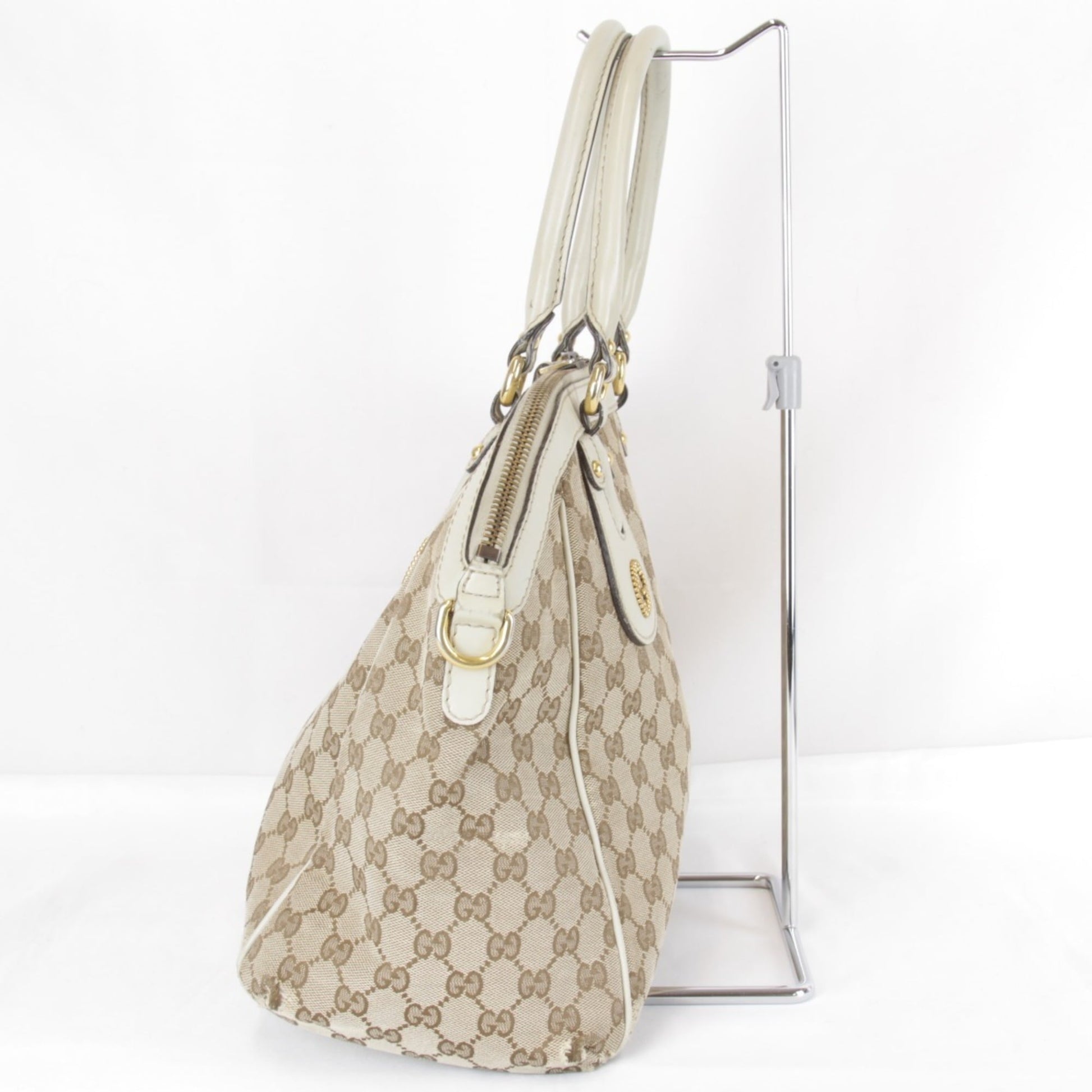 Gucci Gg Canvas Beige Gg Canvas Leather Handbag