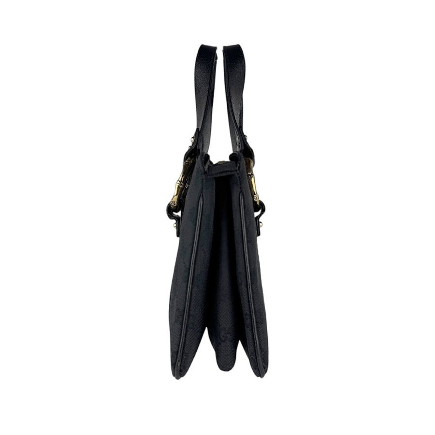 Gucci Black Gg Canvas Leather Handbag