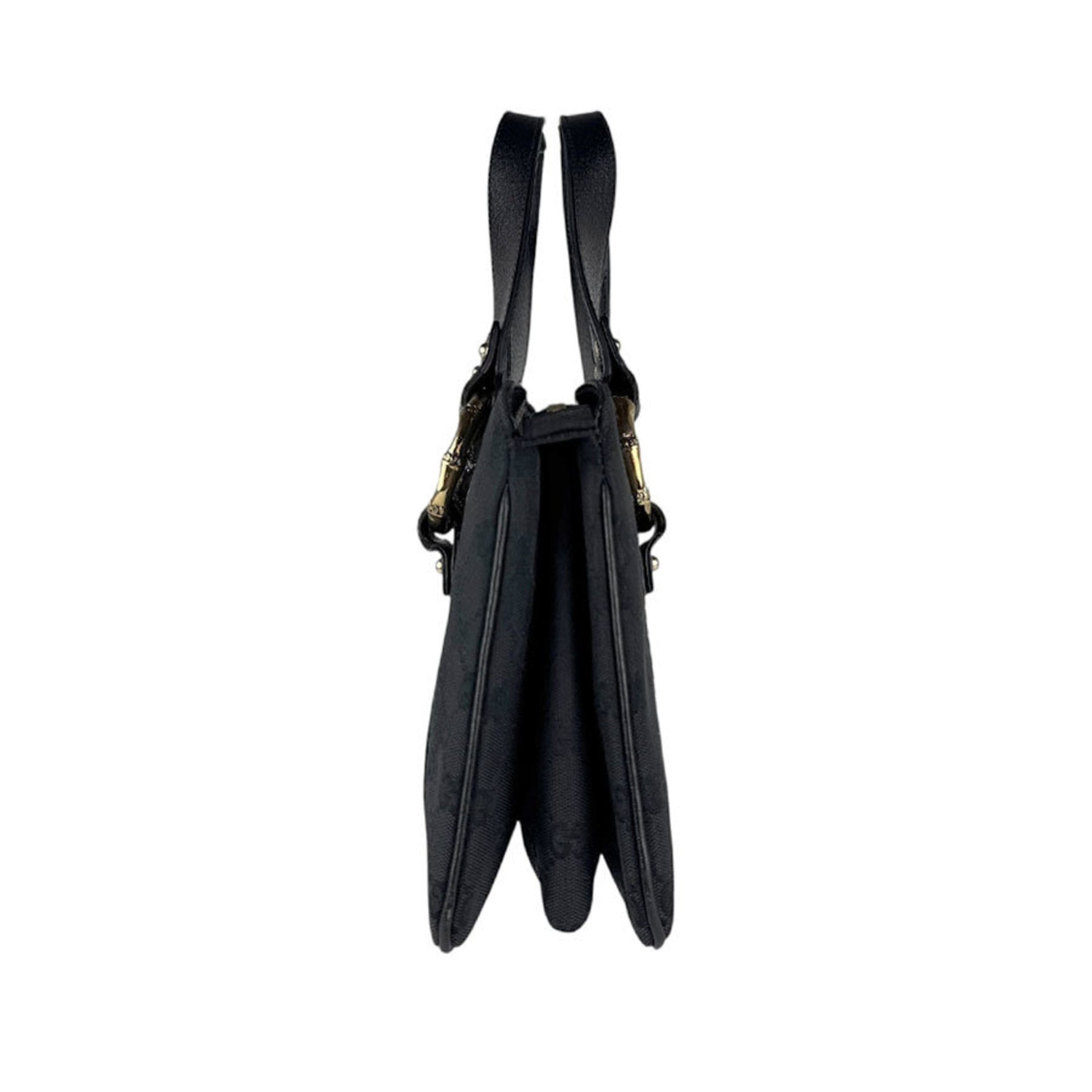 Gucci Black Gg Canvas Leather Handbag