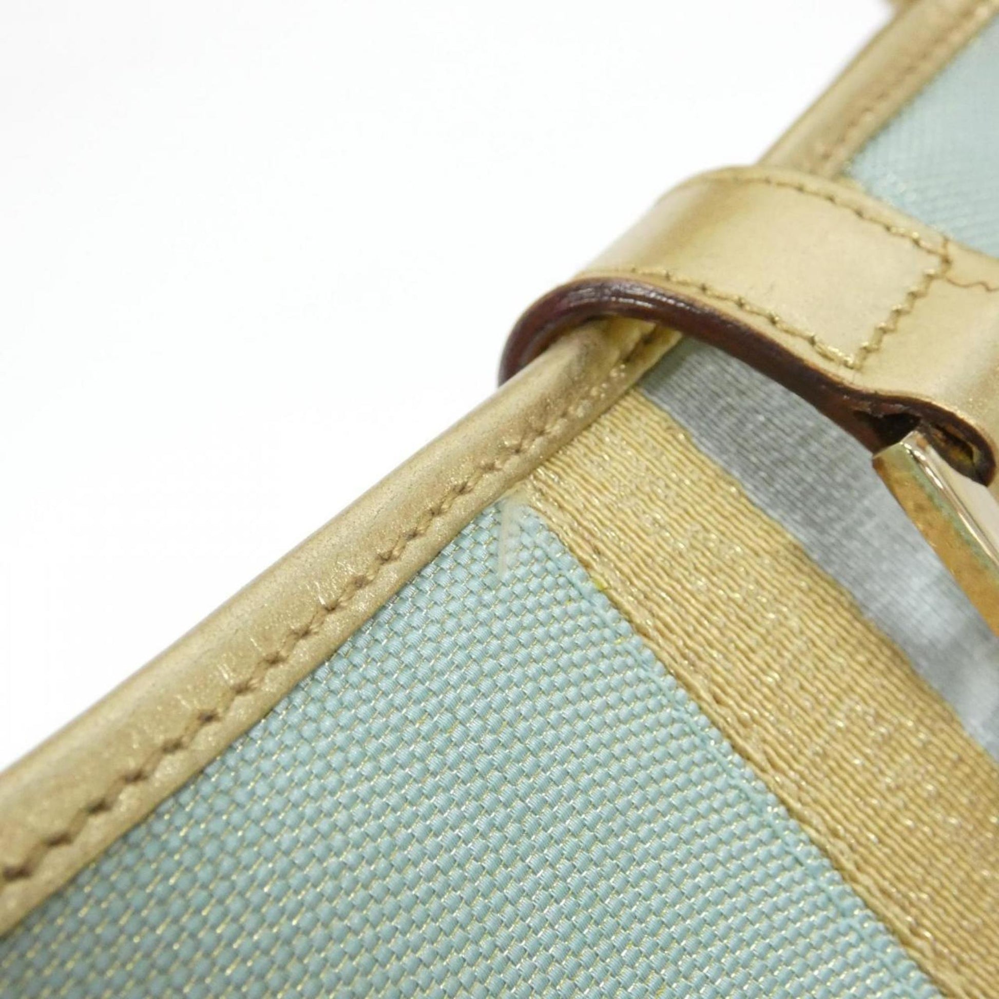 Gucci Gold Light Blue Canvas Leather Shoulder Bag
