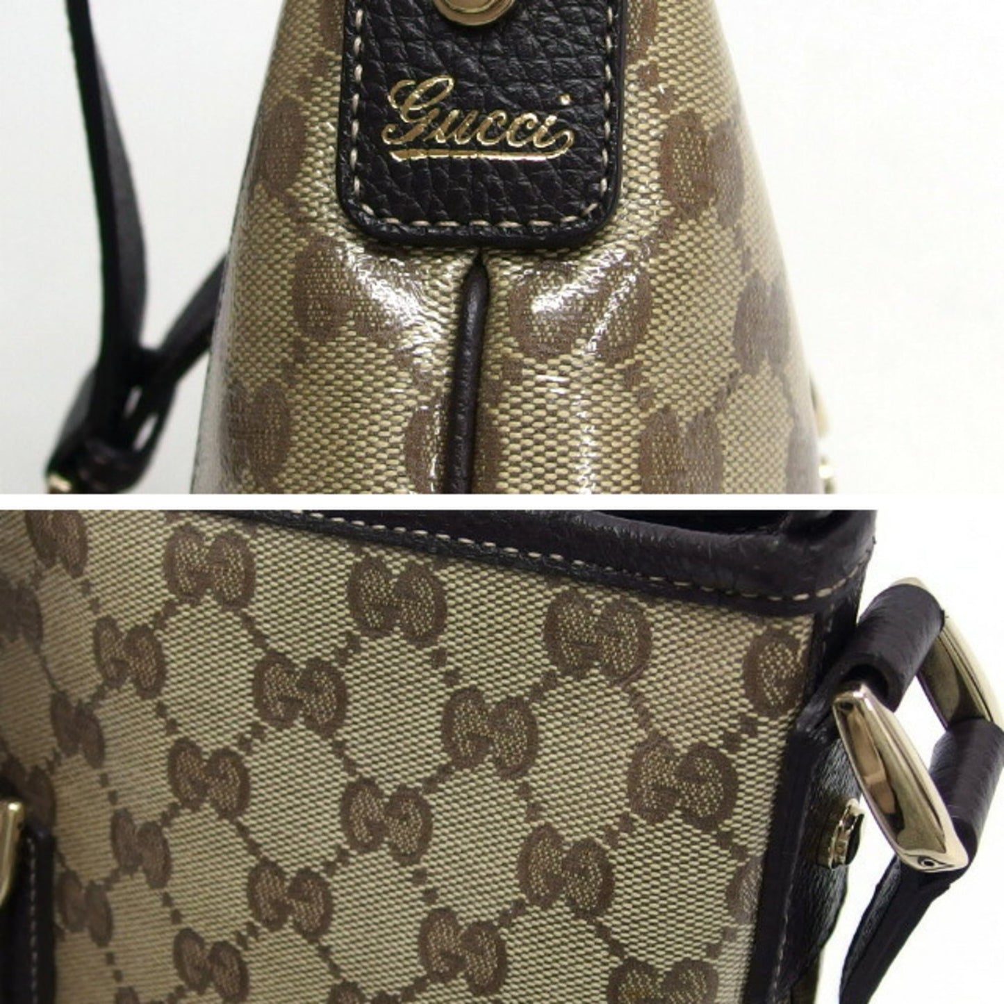 Gucci Beige Dark Brown Coated Canvas Leather Shoulder Bag