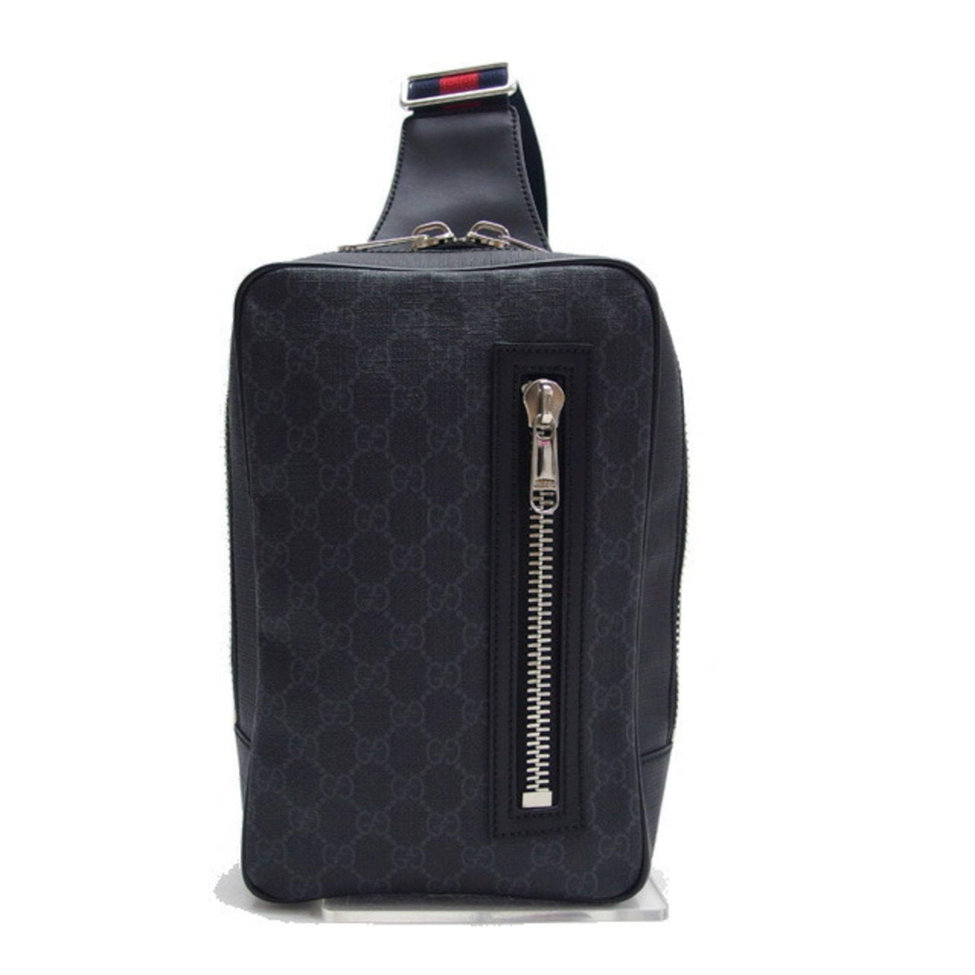 Gucci Black Navy Red Color Coated Canvas Leather Shoulder Bag Sling Bag