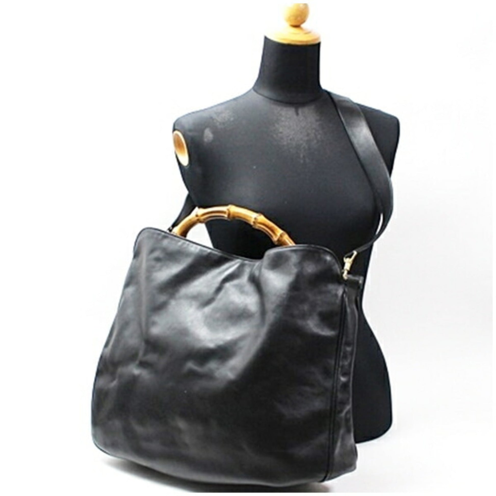 Gucci Bamboo Black Gray Leather Shoulder Bag