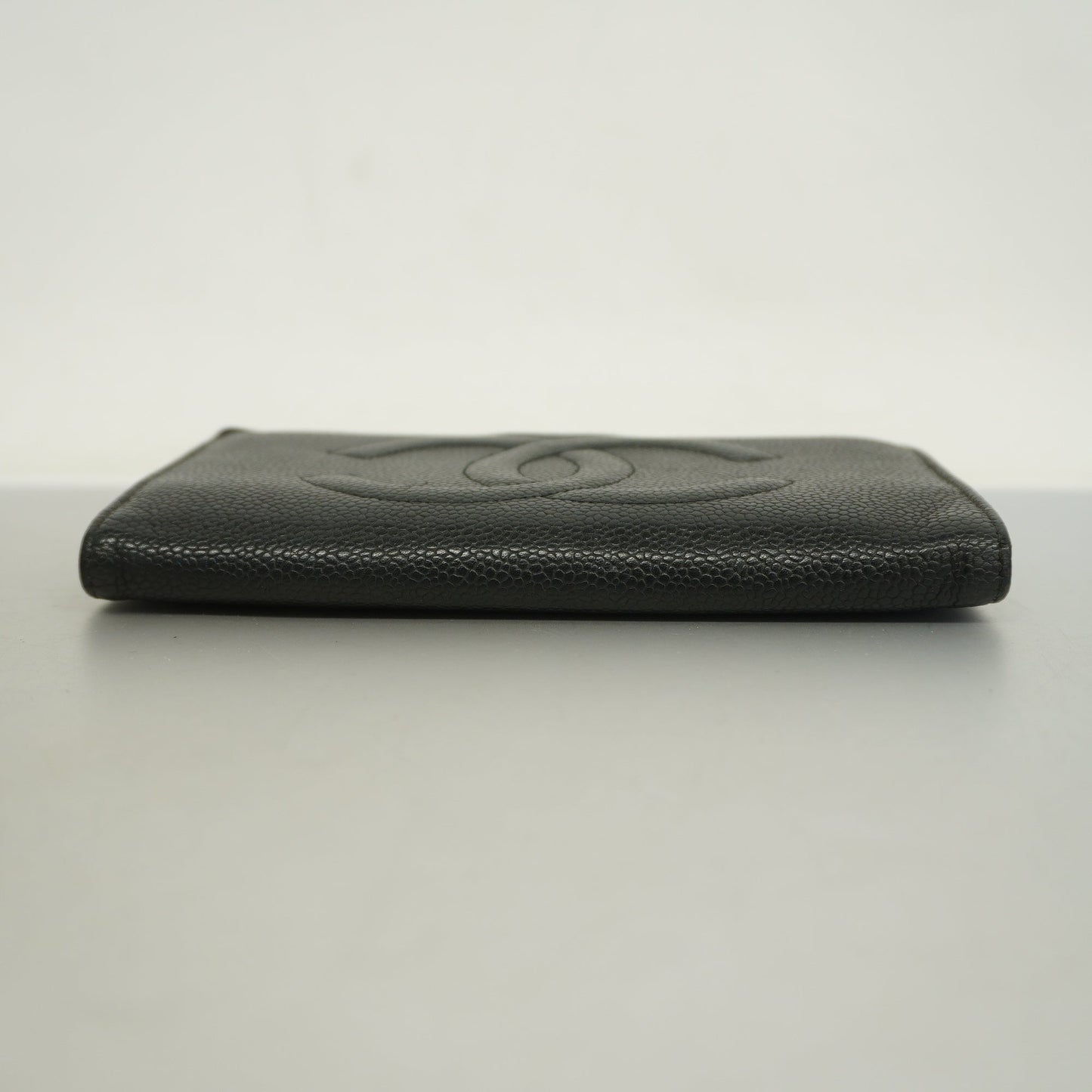 Chanel[3cc2399] Auth  long wallet caviar skin black gold metal