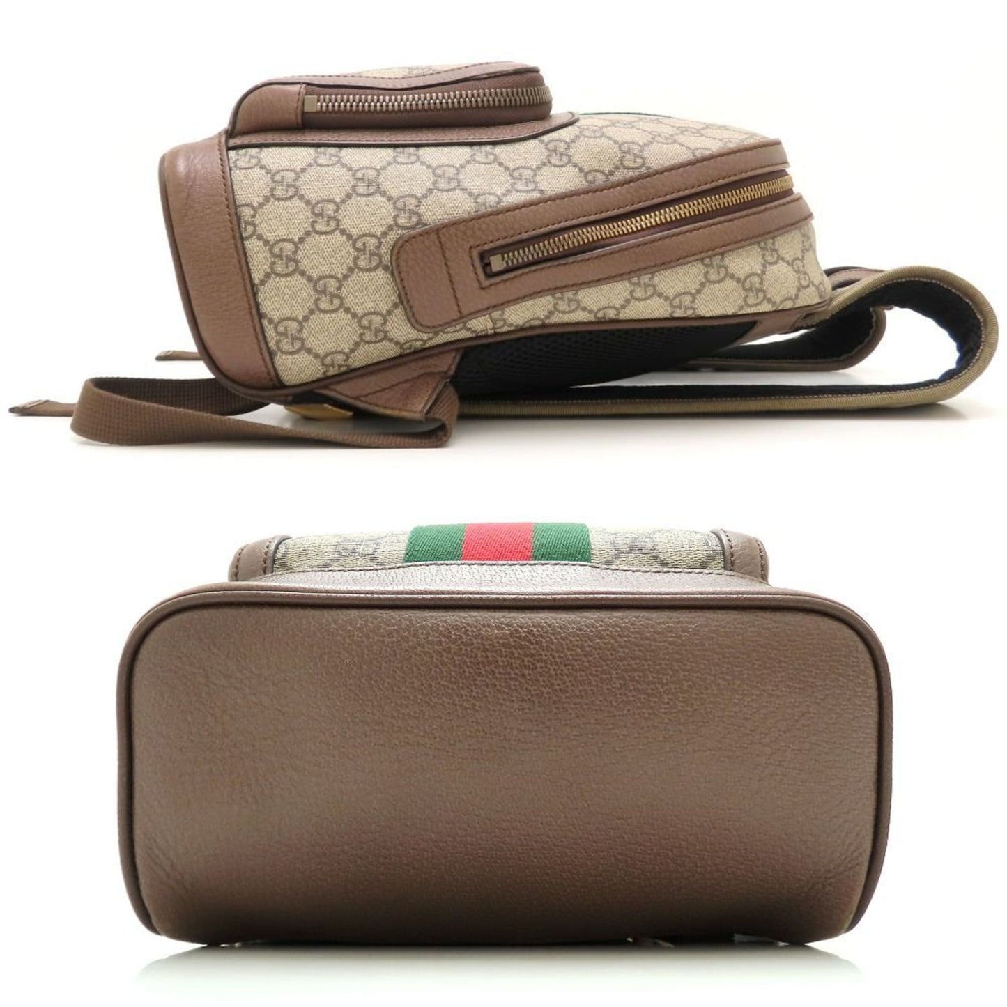 Gucci Beige Brown Gg Supreme Canvas Leather Backpack
