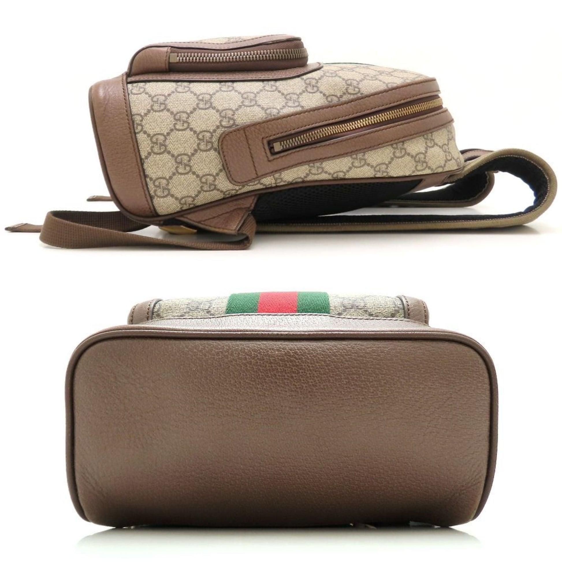 Gucci Beige Brown Gg Supreme Canvas Leather Backpack