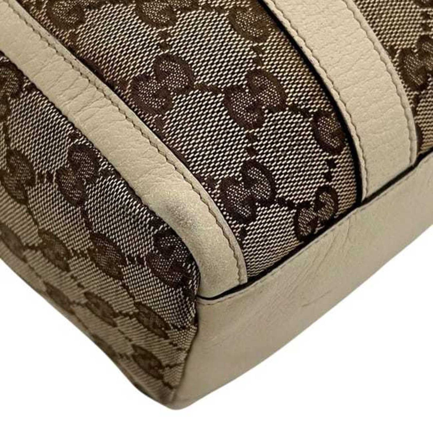 Gucci Beige White Canvas Leather Boston Bag Handbag