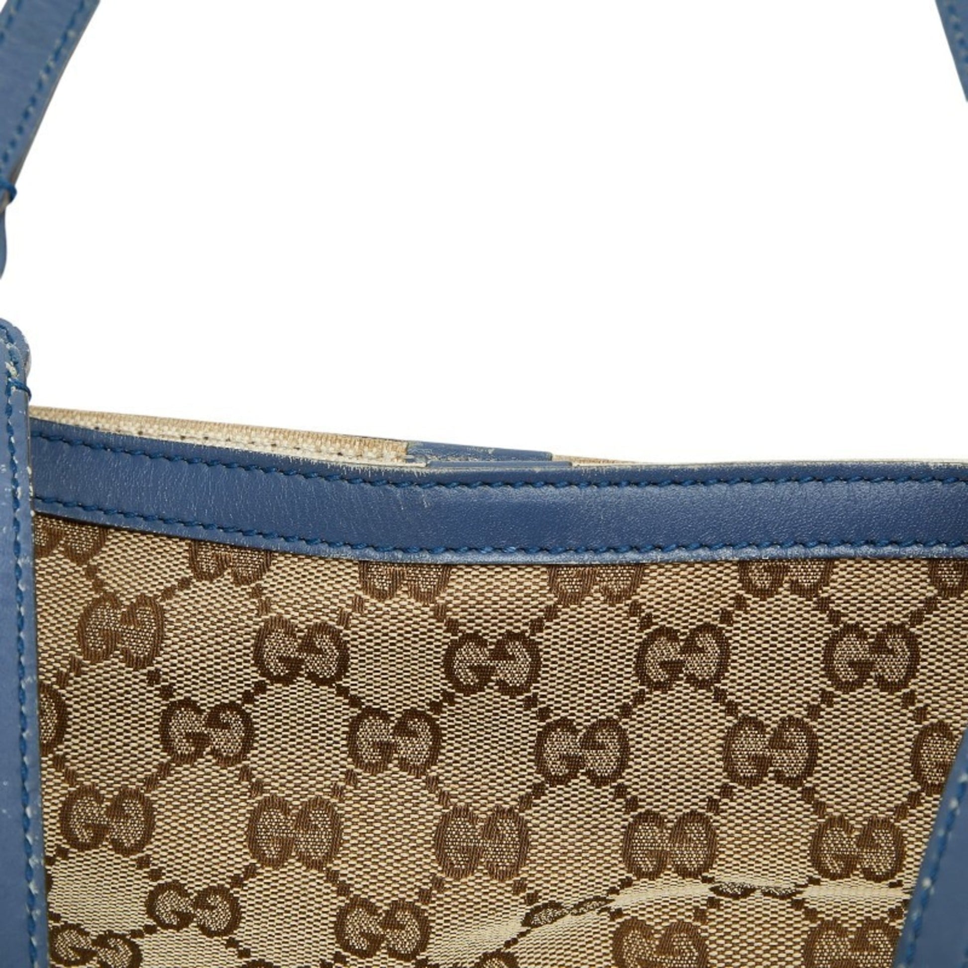 Gucci Beige Blue Canvas Leather Tote Bag