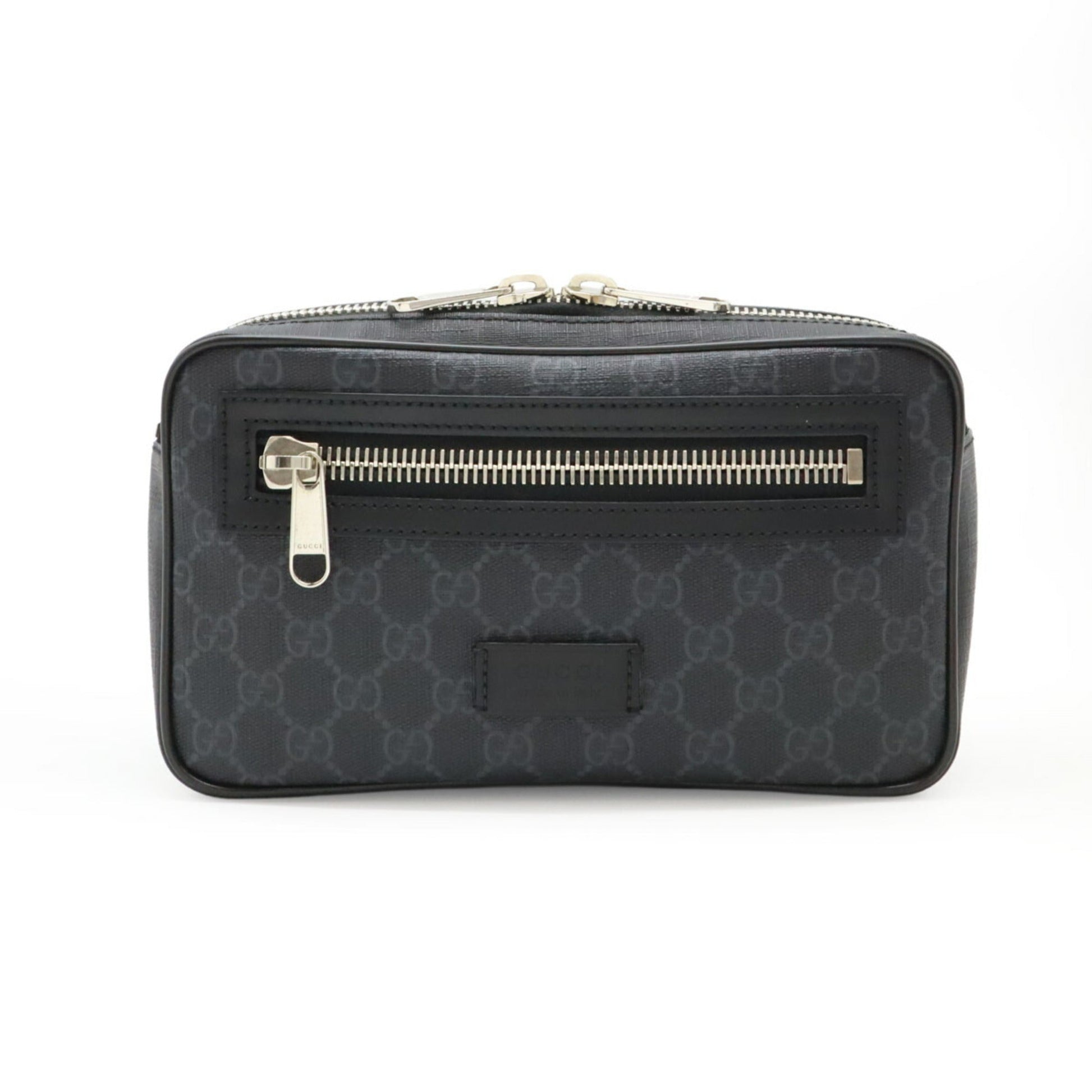 Gucci Black Dark Gray Navy Pvc Leather Fanny Pack