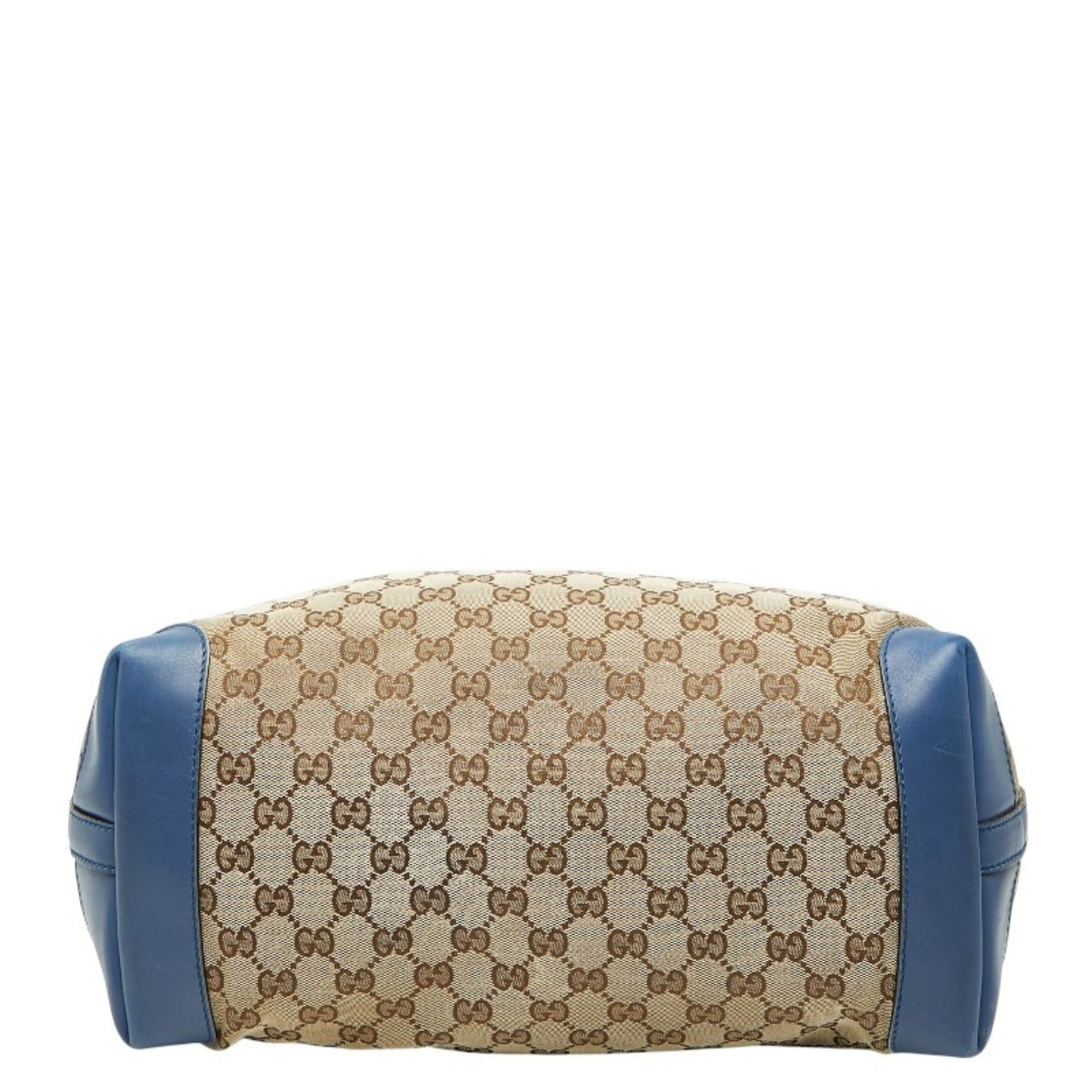 Gucci Beige Blue Canvas Leather Tote Bag