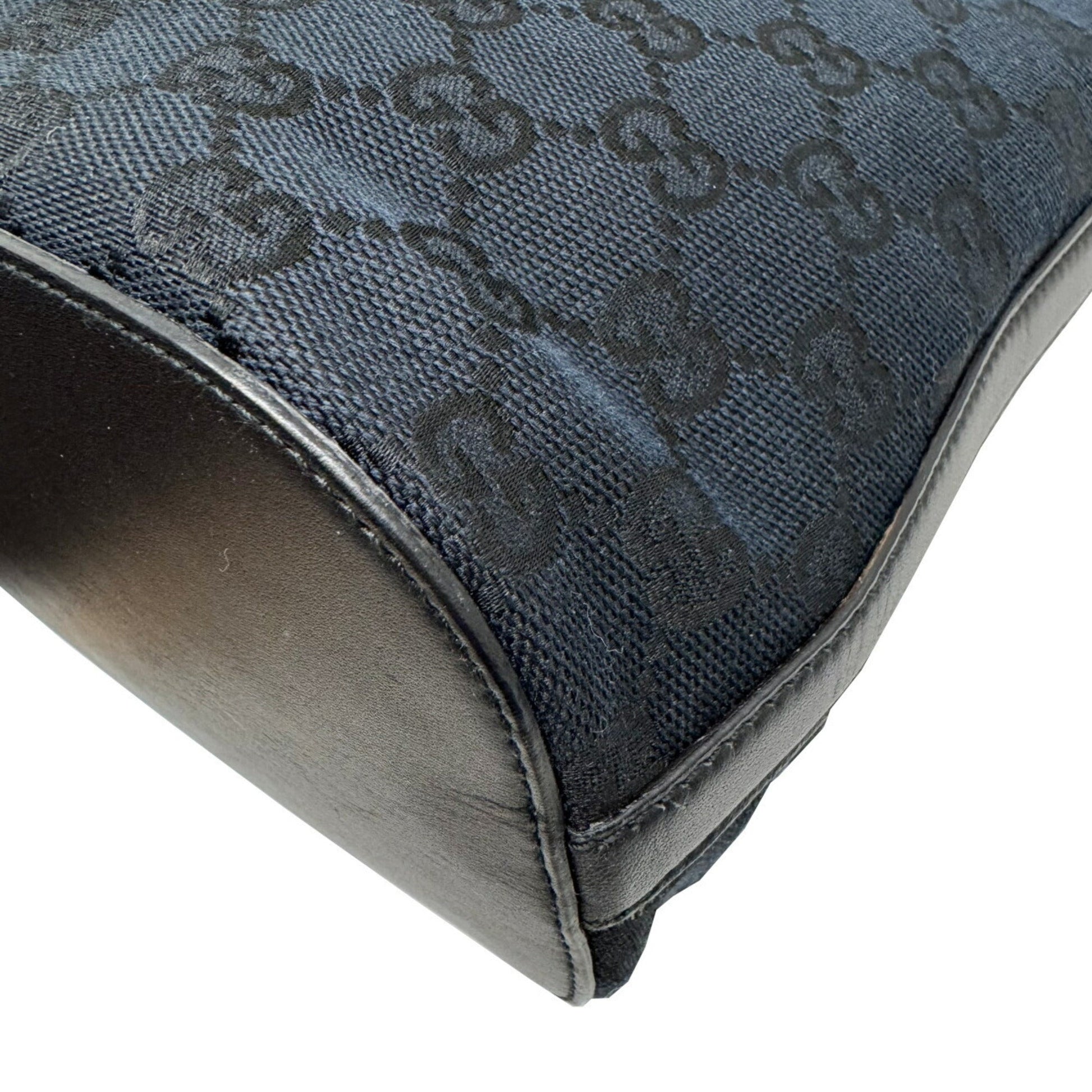 Gucci Black Gg Canvas Leather Shoulder Bag