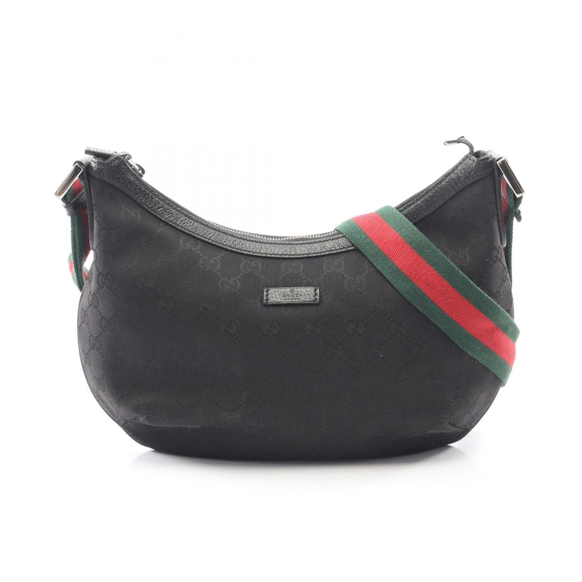 Gucci Black Gg Canvas Leather Shoulder Bag