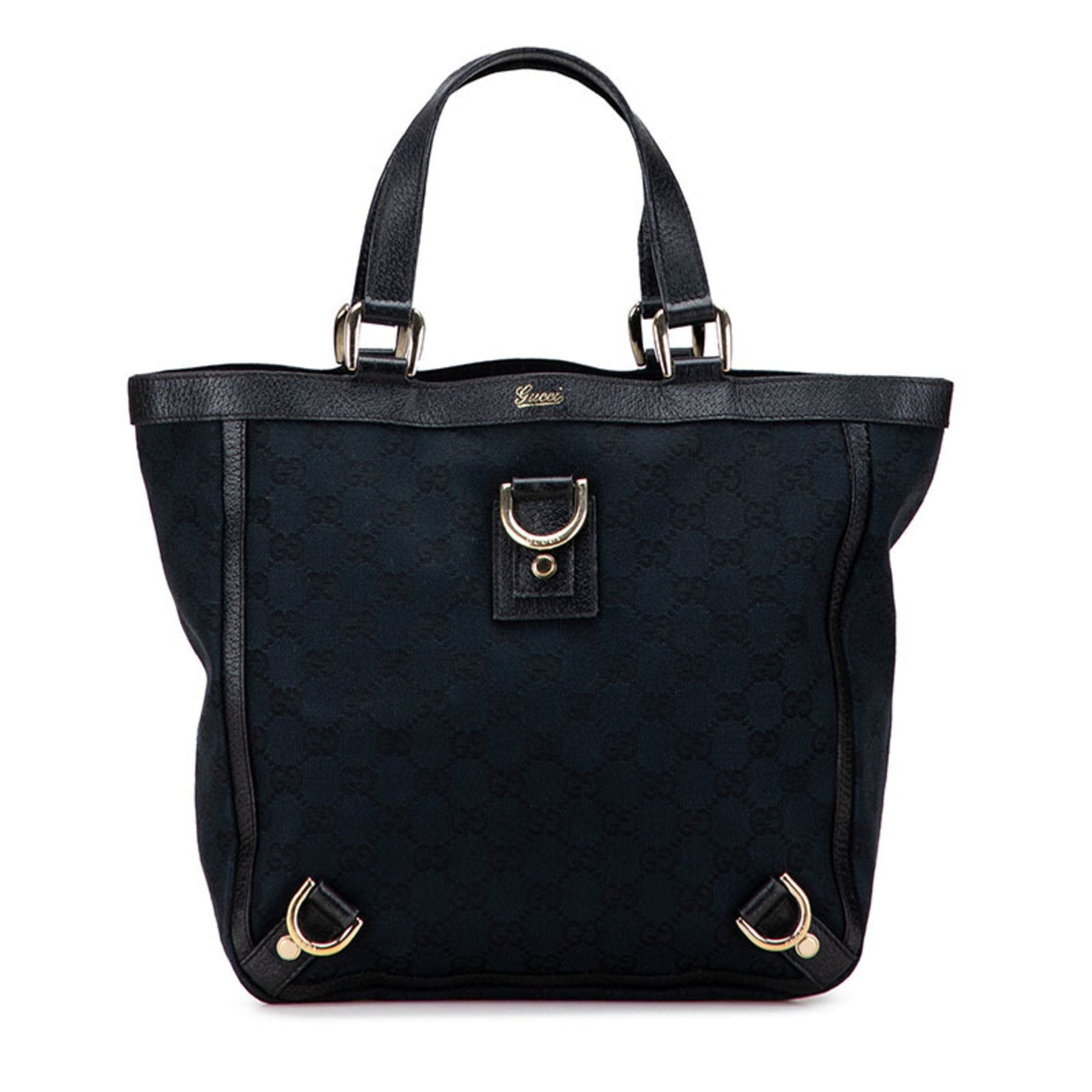 Gucci Gg Canvas Black Canvas Leather Handbag Tote Bag