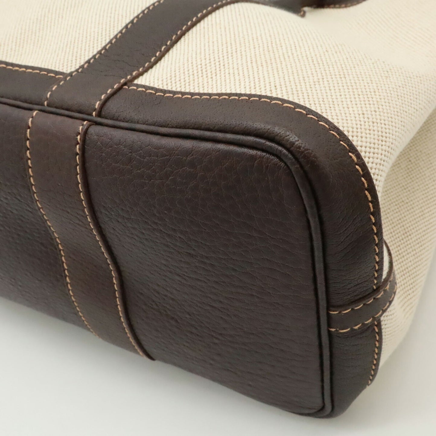 Hermes Natural Toile Handbag Tote Bag Leather Brown