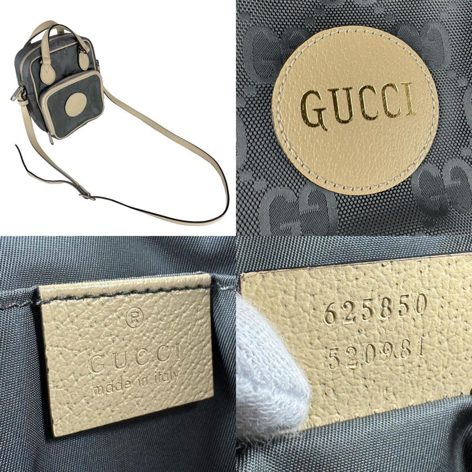 Gucci Beige Gray Nylon Leather Handbag Shoulder Bag