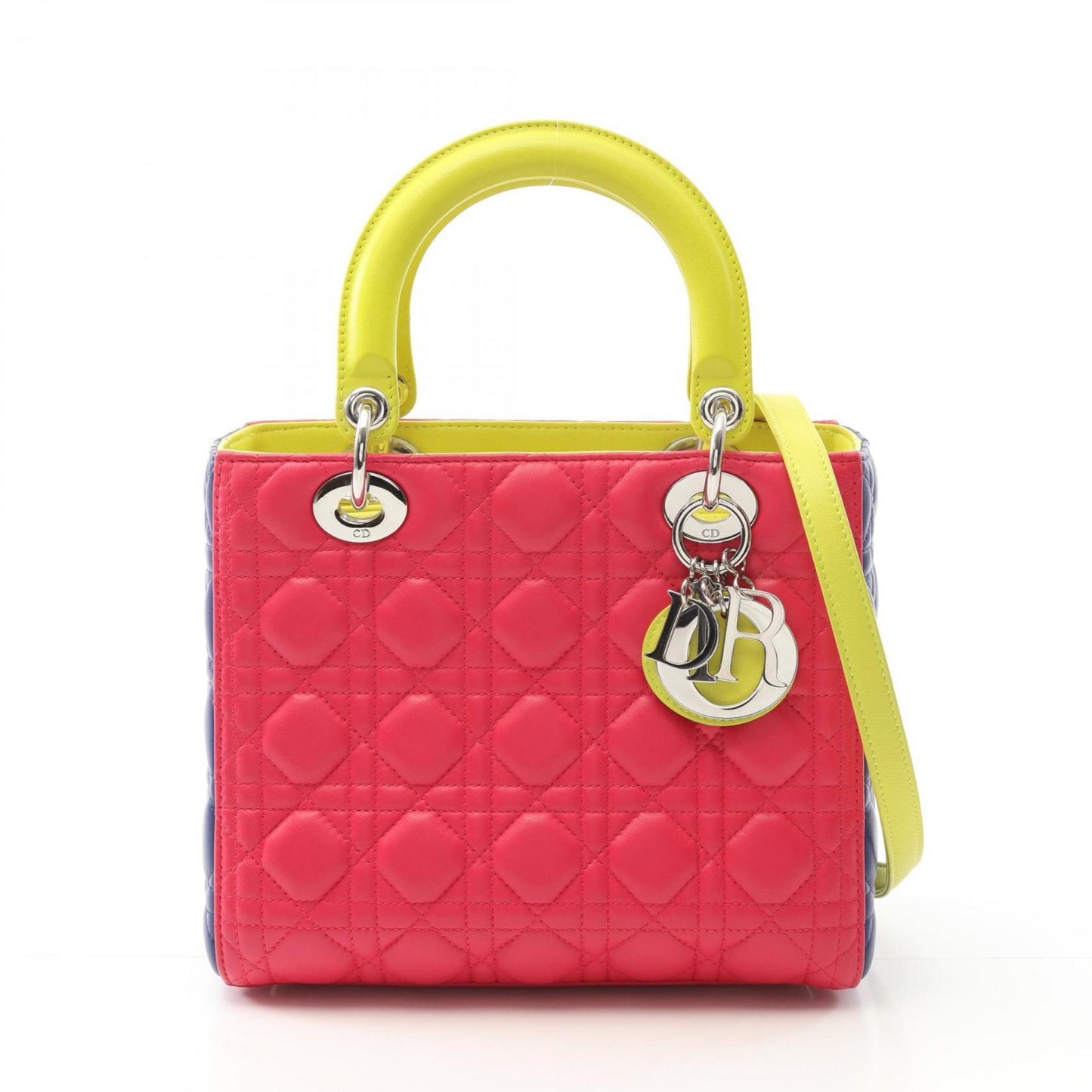 Dior Handbag Christian Leather Blue Pink Pink Yellow Leather